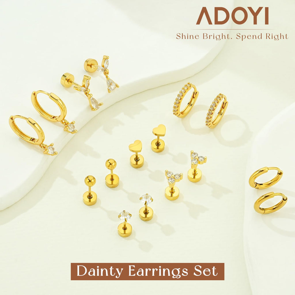 Adoyi 9 Pairs Gold Hoop Earrings Set for Womens Twisted Huggie Hoops Earrings 14K 18K Gold Plated for Girls Valentines Mother's Day Birthday Gifts Lightweight