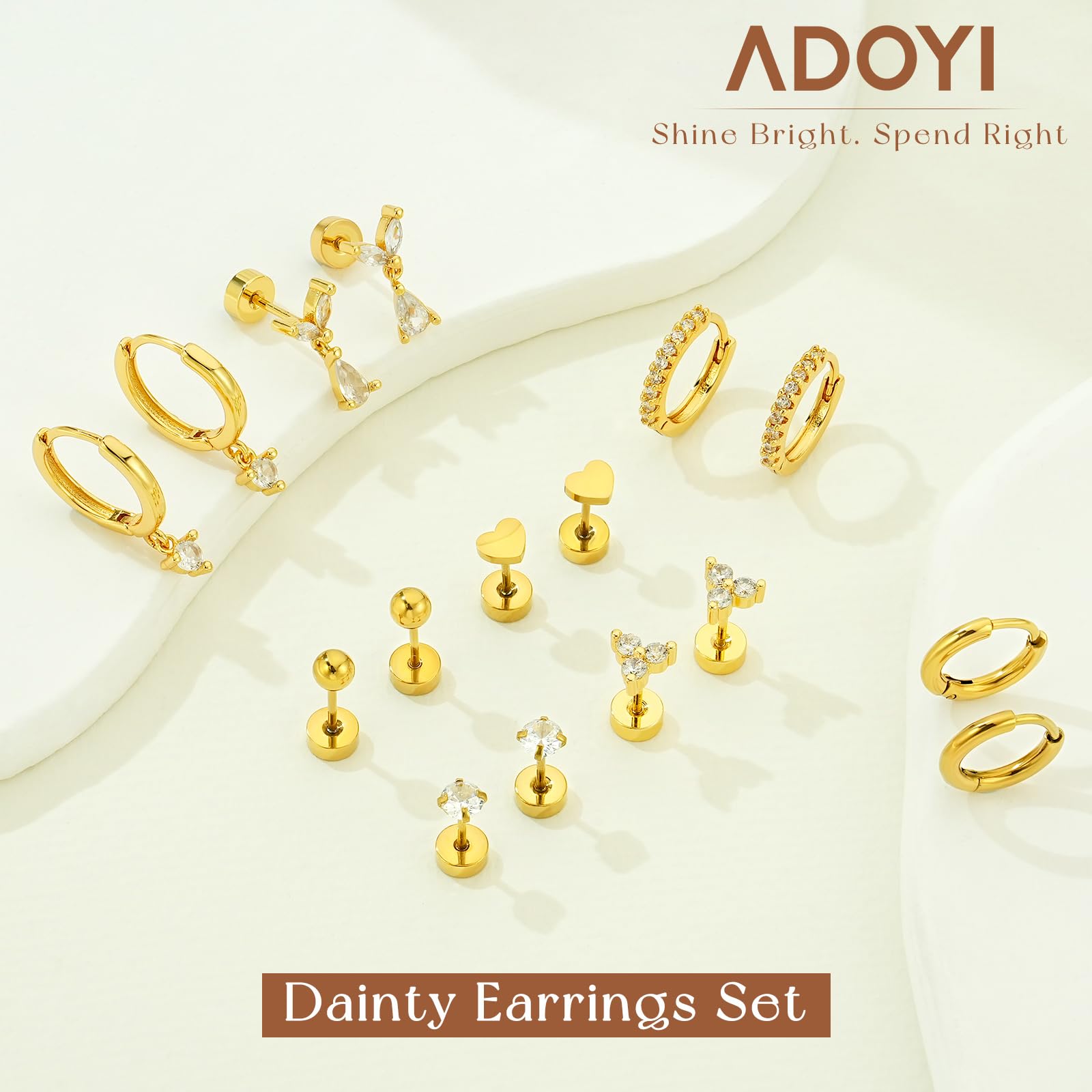 Adoyi 9 Pairs Gold Hoop Earrings Set for Womens Twisted Huggie Hoops Earrings 14K 18K Gold Plated for Girls Valentines Mother's Day Birthday Gifts Lightweight