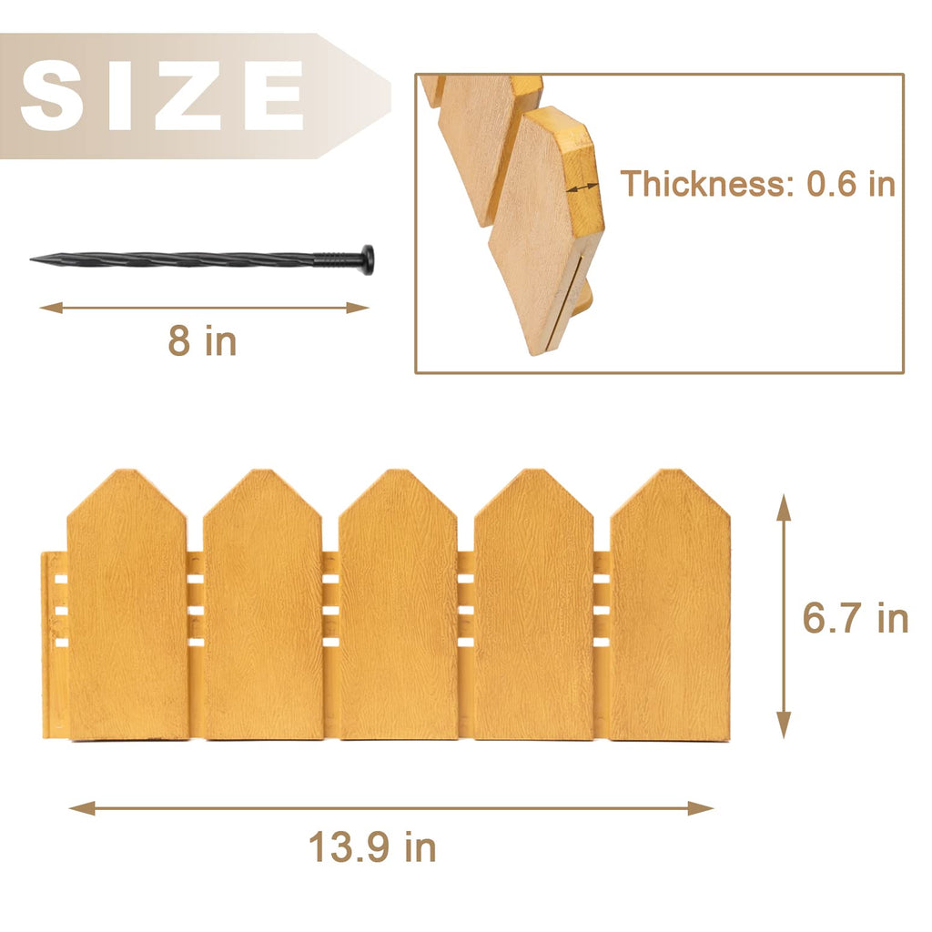 Garden Edging Border Kit 6.7 in Tall Decorative Double-Sided Wood-Look Fence Garden Border, Flower Bed Edging with 20 Anchoring Spikes, 9.3 Foot Kit (White)