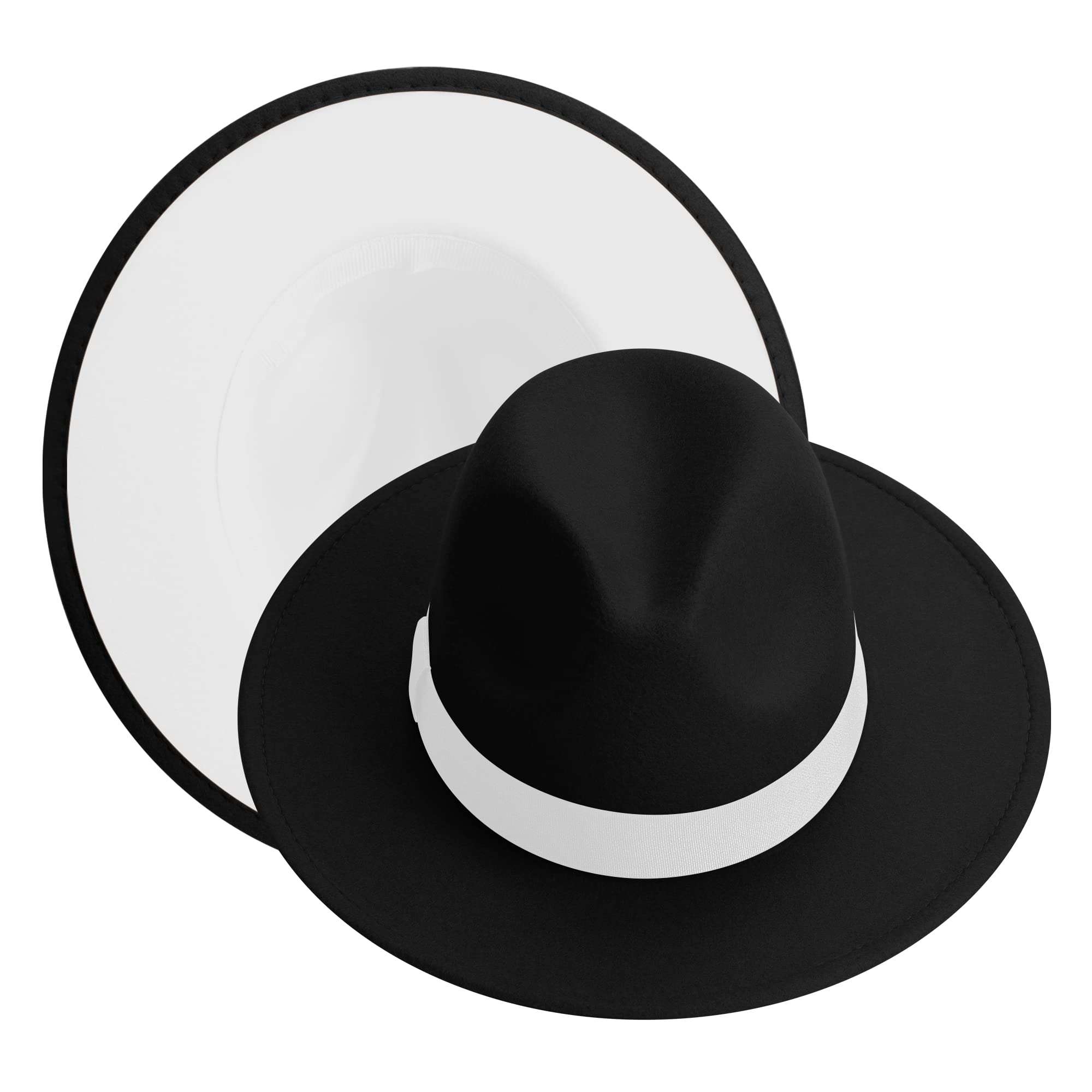 KUJUHA Fedora Hats for Mens/Womens Felt FedoraHats Two Tone Wide Brim Fedora Hats Rancher Hat