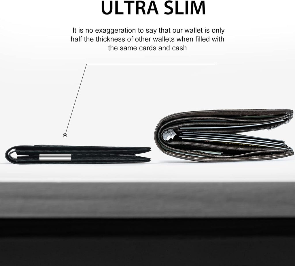 GSOIAX Slim Wallet for Men Rfid Blocking Leather Bifold Front Pocket Carbon Fiber Men's Money Clips Credit Card Holder With Gift Box