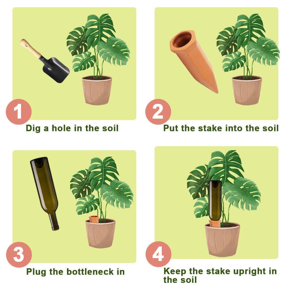 vensovo Terracotta Self Watering Spikes - 24 Pcs Potted Plant Watering Devices Vacation Self-Watering Stakes for Outdoor, Indoor Plants, Wine Bottle