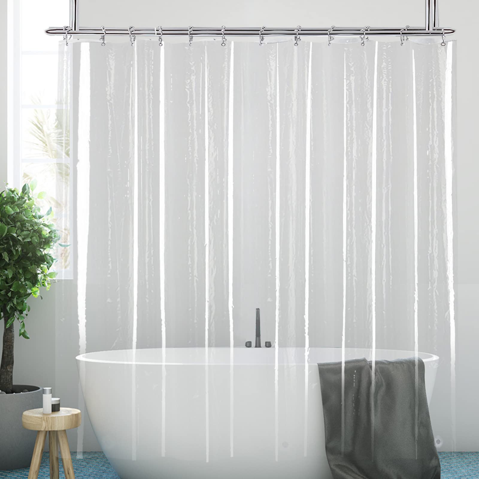 YISURE Clawfoot Tub Clear Short Length 60 Inch Shower Curtain Liner, 180x60 Inch Extra Wide 360 Shower Curtain PEVA Waterproof Wrap Around Bath Tub Curtain