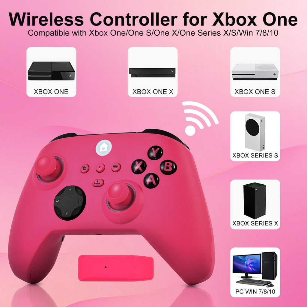 HaeBorl Xbox One Controller, RGB LED Light 2.4GHz Wireless Controller Compatible with Xbox One X/S Xbox Series X/S with 3.5mm Audio Headphone Jack & 800mAh Rechargeable Built-in Battery, Deep Pink