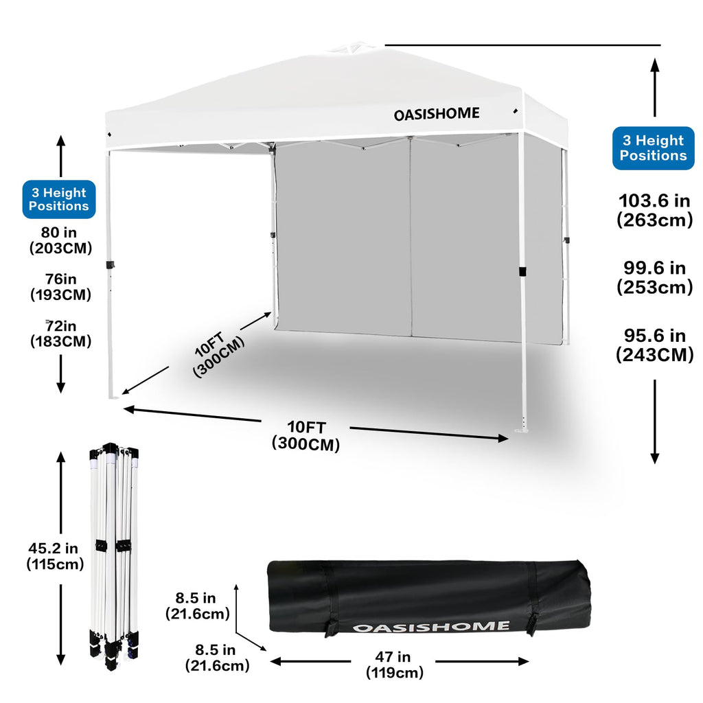 OASISHOME Canopy Tent 10'x10' Pop Up Gazebo with 1-Person Set Up, 4 Sidewalls, Wheeled Bag, Waterproof UV Protection Heavy-Duty Steel Frame Shelter for Patio Outdoor Wedding Party Event (Black,10x10)