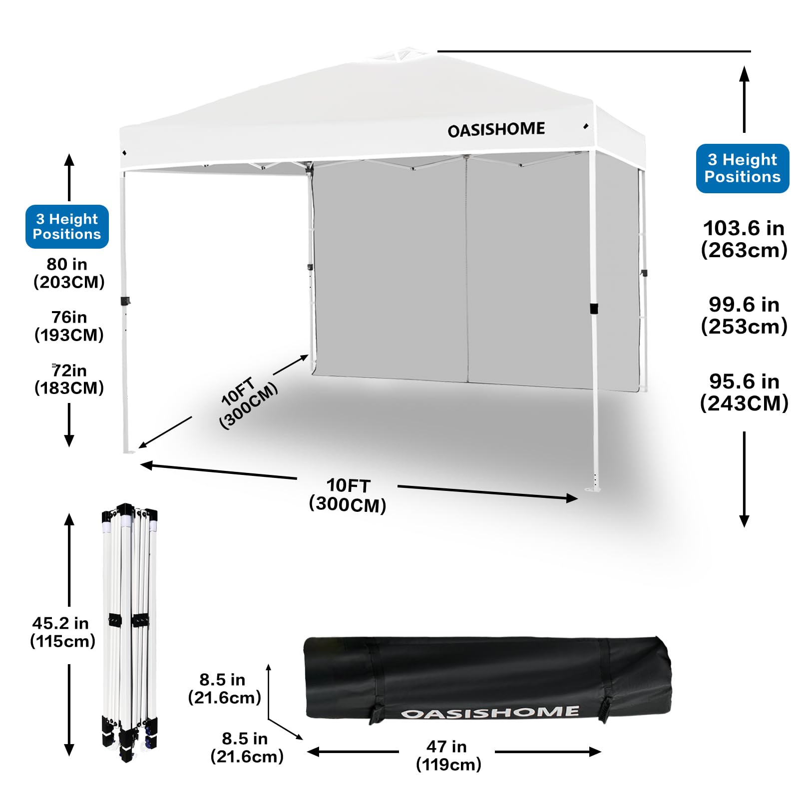 OASISHOME Canopy Tent 10'x10' Pop Up Gazebo with 1-Person Set Up, 4 Sidewalls, Wheeled Bag, Waterproof UV Protection Heavy-Duty Steel Frame Shelter for Patio Outdoor Wedding Party Event (Black,10x10)