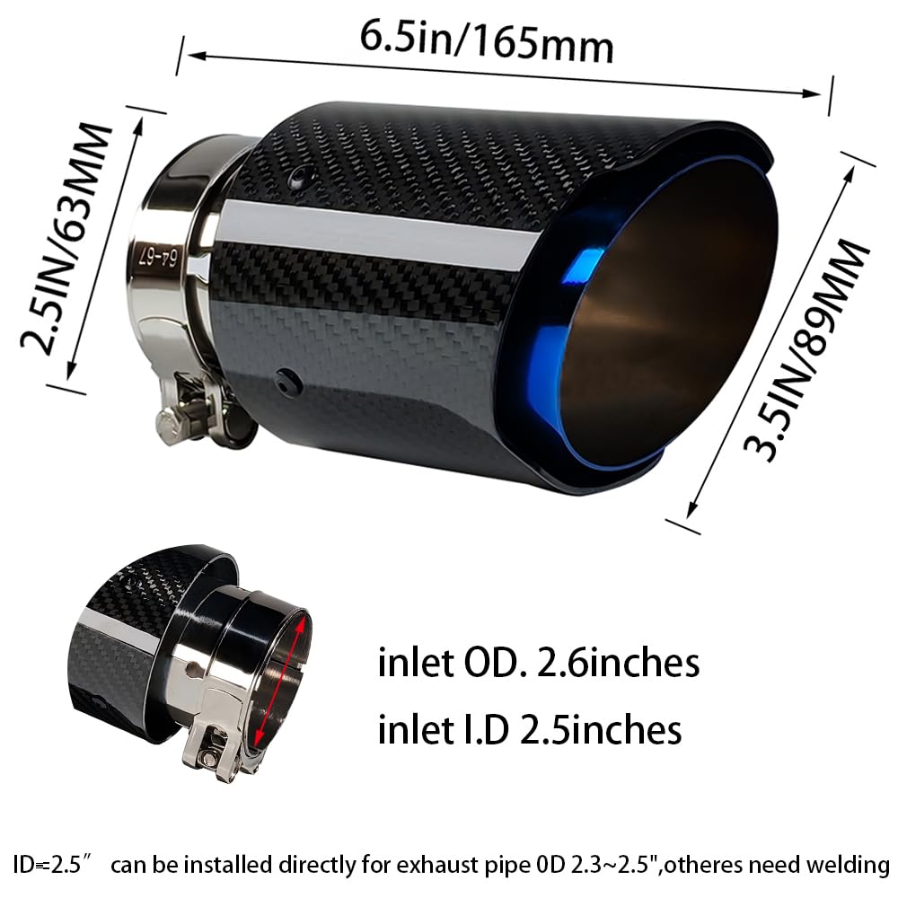 2"Inlet 3"Outlet Car Exhaust Tips Carbon Fiber Tailpipe Exhaust Pipe Tail Throat Tail Pipe Burnt Need Height>3.5 Inch Widht>3.5 Inch