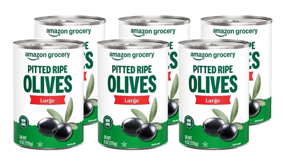 Amazon Grocery, Pitted Ripe Olives, Large, 6 Oz