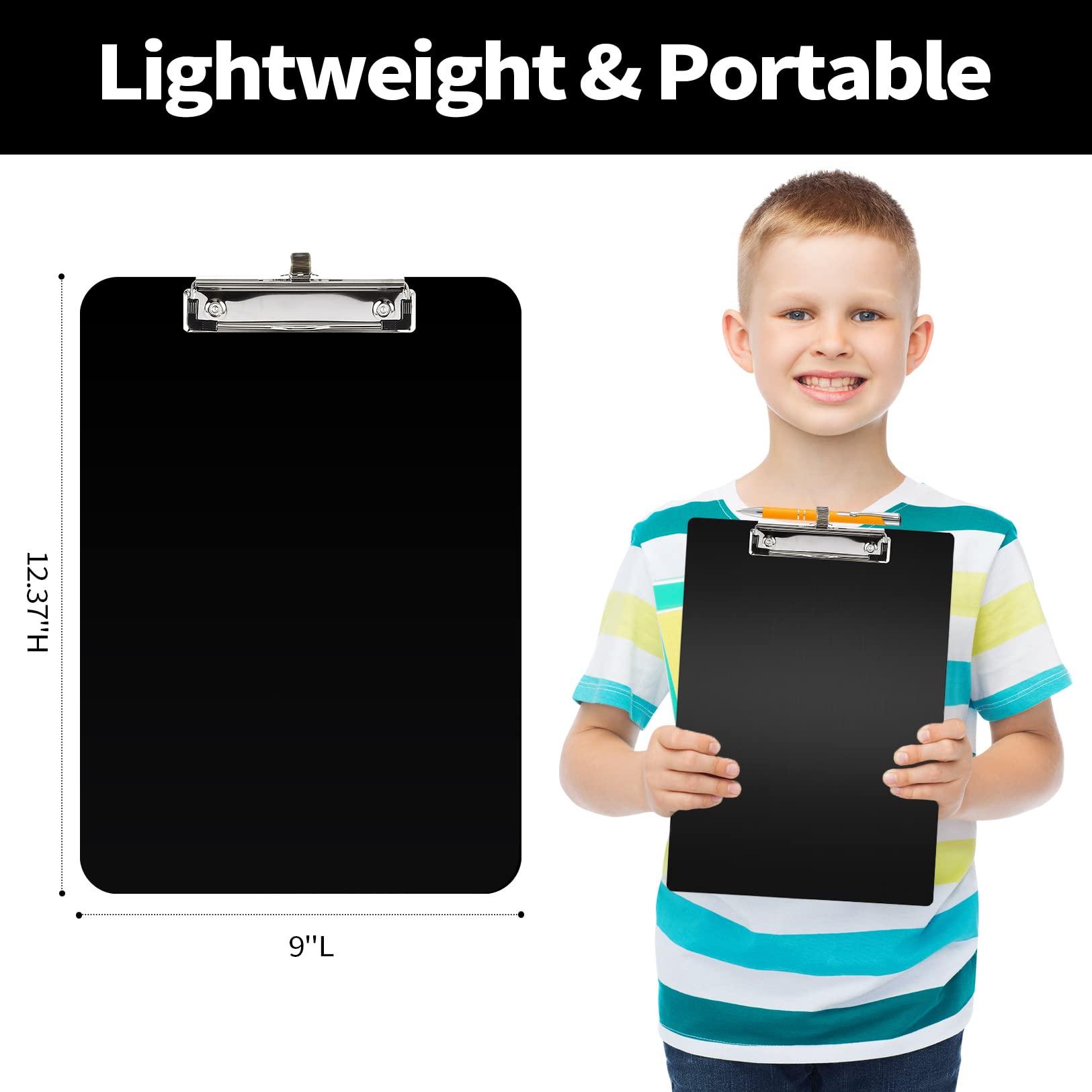 Sooez Plastic Clipboard with Pen Holder, [10% Thicker] Clip Boards 8.5x11 with Low Profile Clip, Cute Hanging Clipboard, Standard Letter Size A4 for Women Teacher, Office & School Supplies, Black