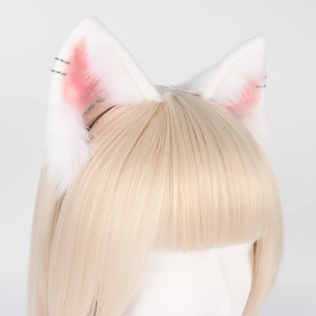 QinRuan Animal Cosplay Costume Accessories Furry Faux Fur Cat Ears Headband and Fox Tail Set Halloween Accessory