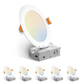 Amico 6 Pack 3 Inch 5CCT Ultra-Thin LED Recessed Ceiling Light with Junction Box, 2700K/3000K/3500K/4000K/5000K Selectable, 7W Eqv 60W 500LM Brightness Dimmable Canless Wafer Downlight, ETL