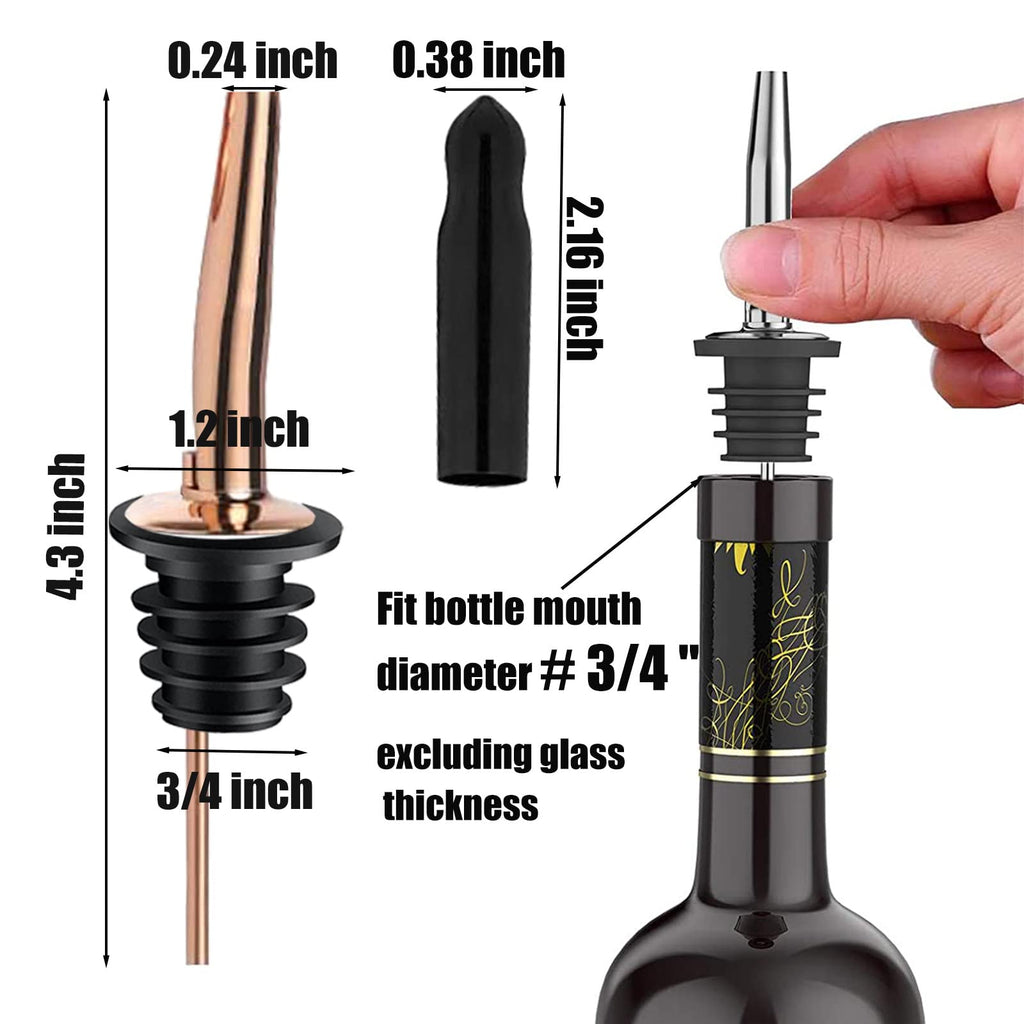 Pafusen 6 Pack Liquor Bottle Pourers, Liquor Pour Spout for Liquor Bottles, Stainless Steel Olive oil Dispenser Spout, Alcohol Pourer Spouts Dust Caps Covers Fixed, Gold