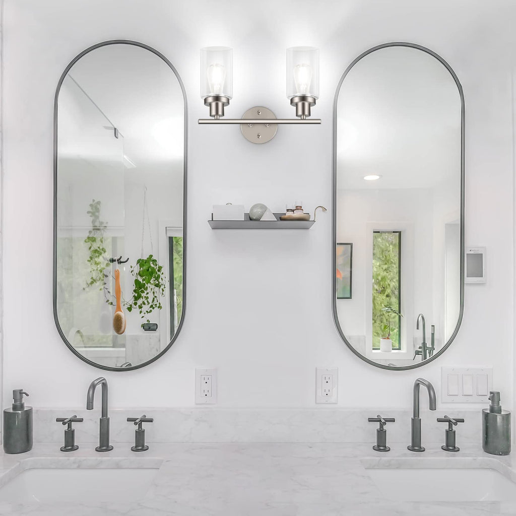 Unicozin 2 Pack Modern Bathroom Light Fixtures, 3 Light Vanity Lights, Black Wall Lamp with Clear Glass for Bathroom, Mirror, Living Room, Bedroom, Hallway, E26 Base