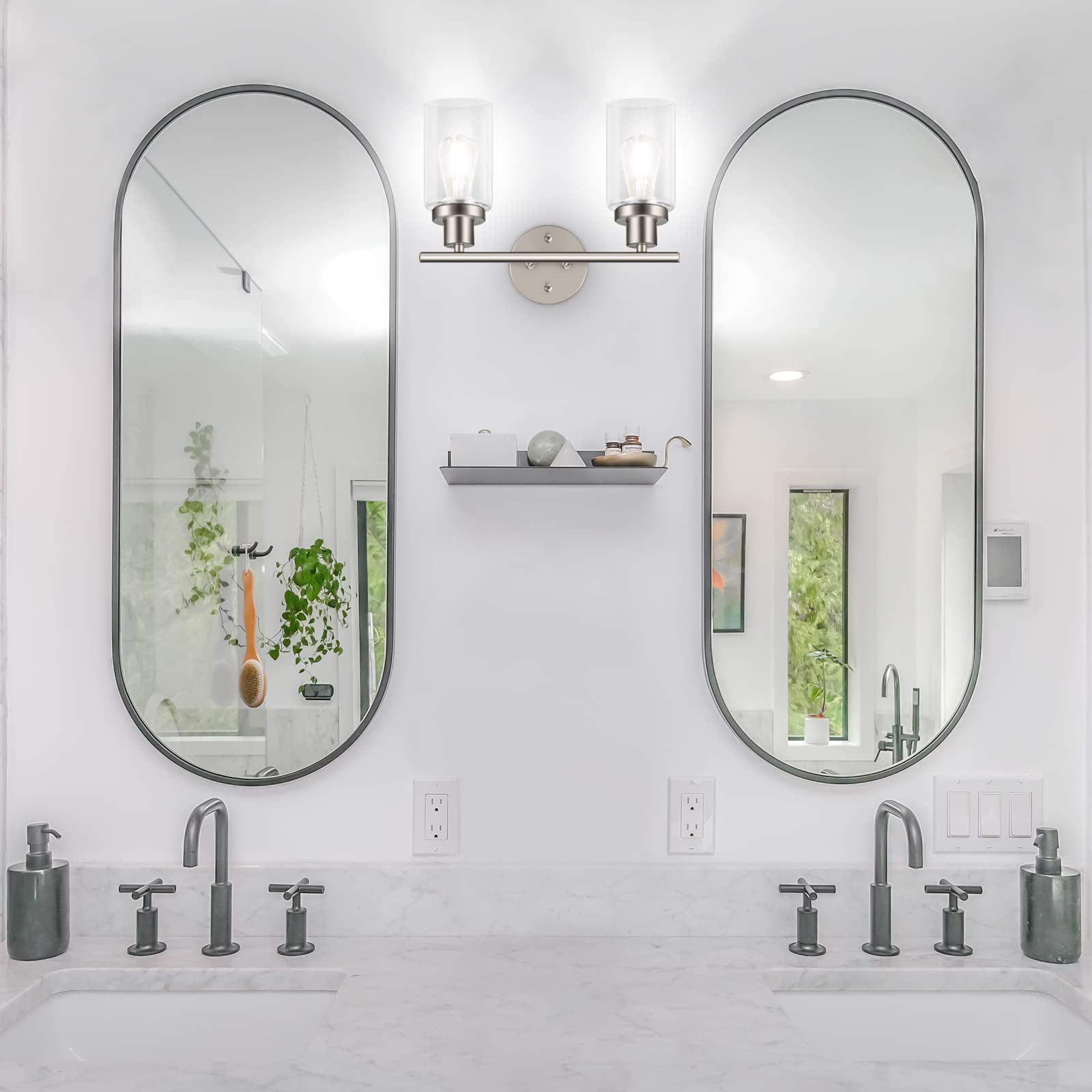 Unicozin 2 Pack Modern Bathroom Light Fixtures, 3 Light Vanity Lights, Black Wall Lamp with Clear Glass for Bathroom, Mirror, Living Room, Bedroom, Hallway, E26 Base
