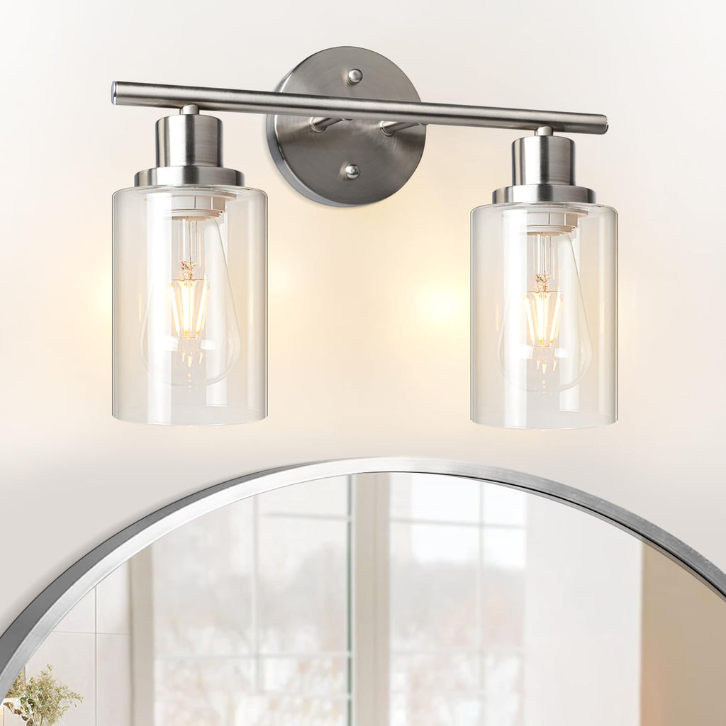 Unicozin 2 Pack Modern Bathroom Light Fixtures, 3 Light Vanity Lights, Black Wall Lamp with Clear Glass for Bathroom, Mirror, Living Room, Bedroom, Hallway, E26 Base