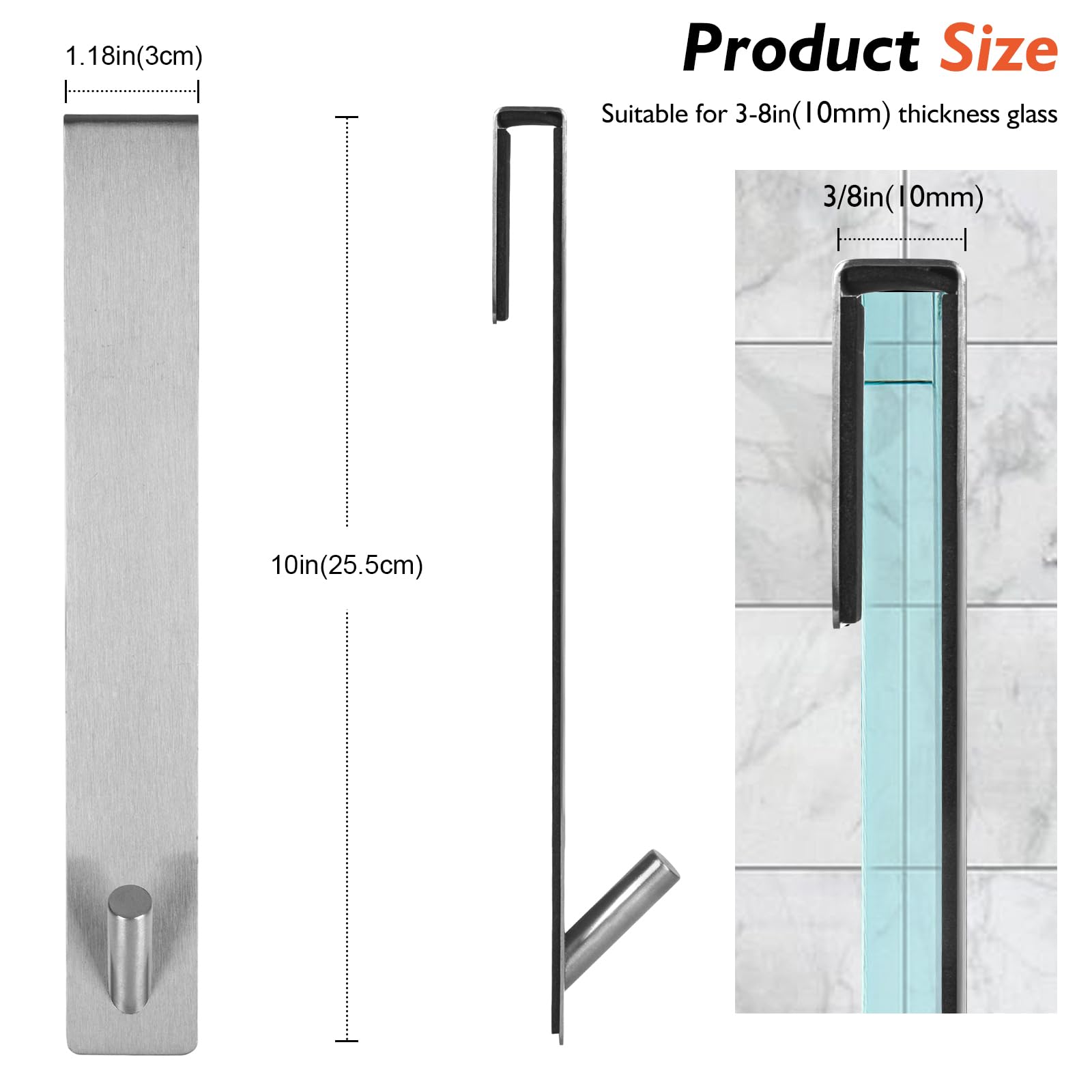 Kontoyo Shower Door Hooks(7.5 Inch),Extended Over Door Hooks for Bathroom Frameless Glass Shower Door,Stainless Steel Towel Hooks,Heavy Duty Rack Hooks for Robe,Towel-2 Pack-Black