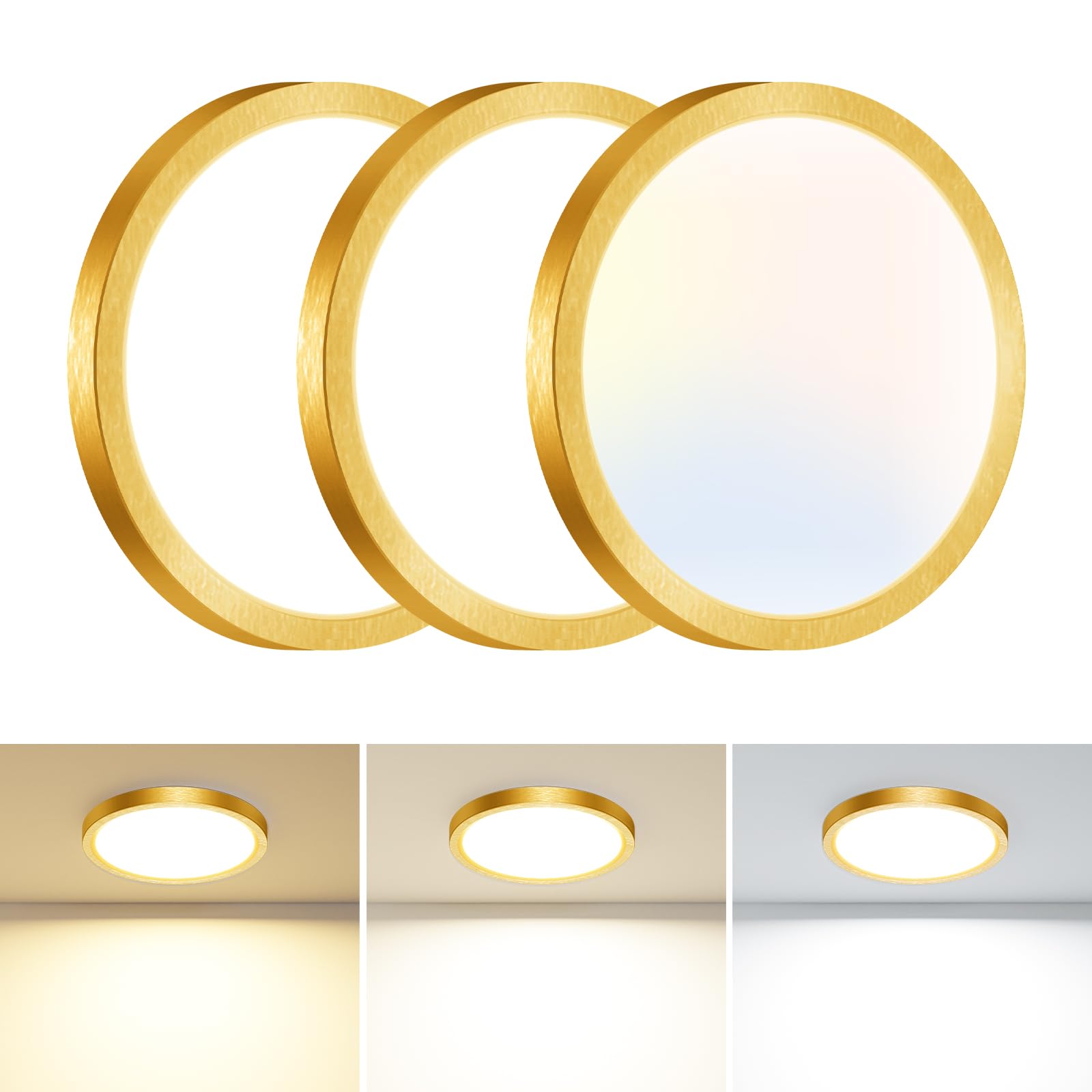 1PACK LED Flush Mount Ceiling Light Fixture, 3000K-4000K-6500K & 100W Equivalent Modern Kitchen Ceiling Lamp 15W 1500Lm 7.5 Inch Closet Round Surface for Bathroom Laundry Bedroom Hallway, Black