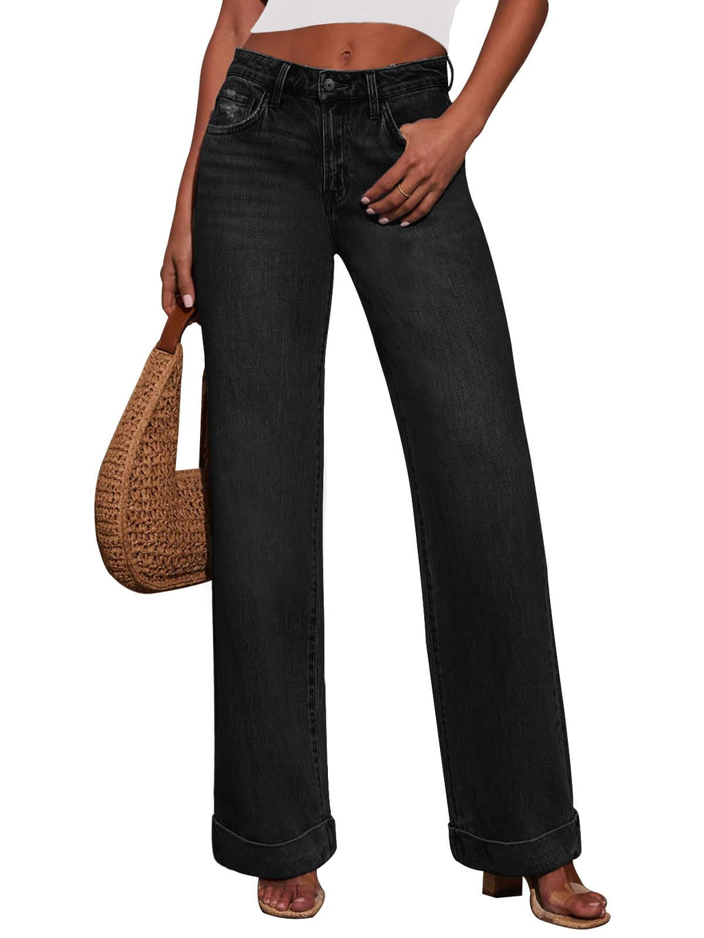 KUNMI Jeans for Women Wide Leg Baggy High Waist Boyfriends Straight Leg Stretchy Denim Pants Trendy Fall 2025