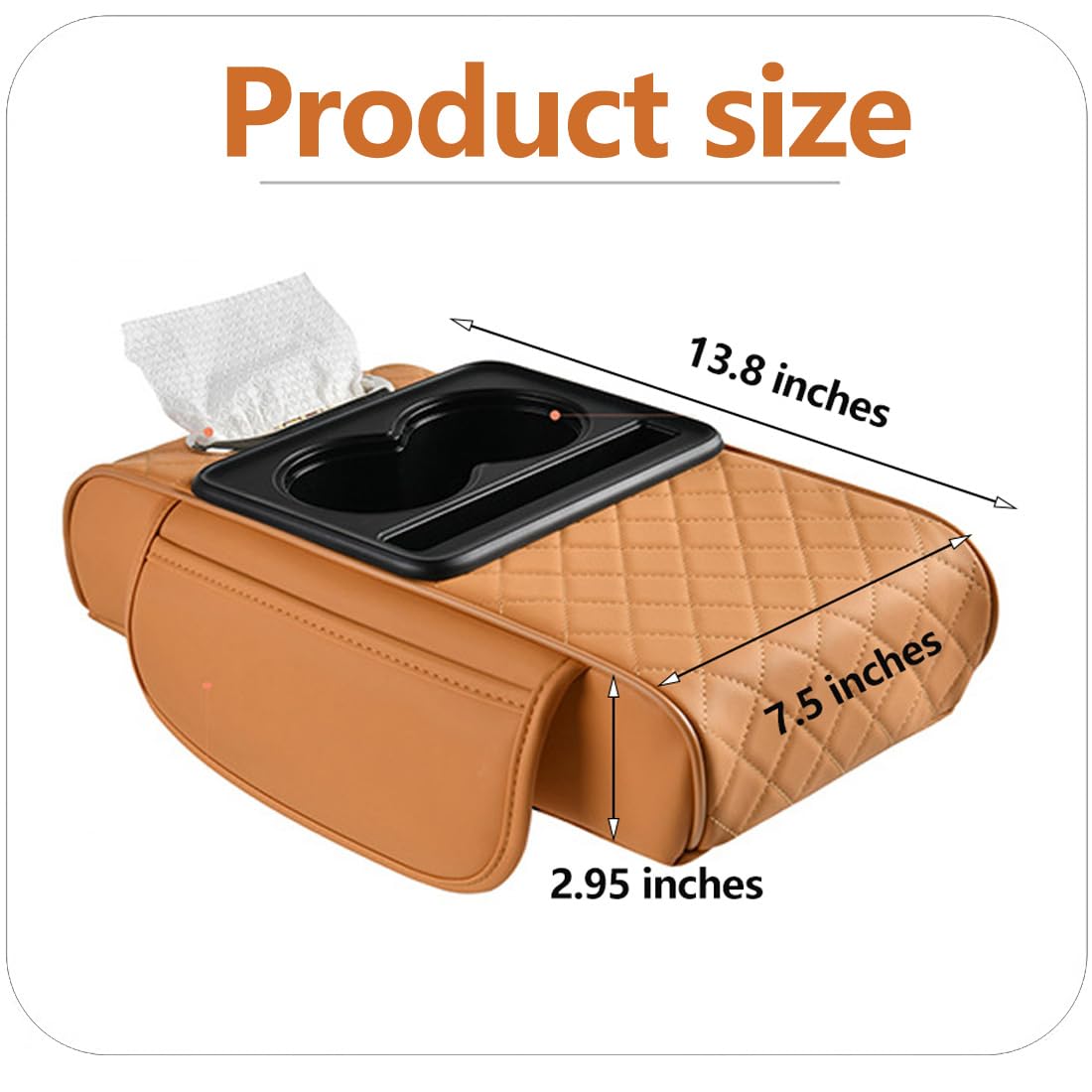Car Armrest Cushion,5-in-1 Center Console Cover with 2 Storage Bags Cup Holder, Tissue Box Slot, Phone Slot for Sedans, Car Accessories Interior Organizers (Beige)