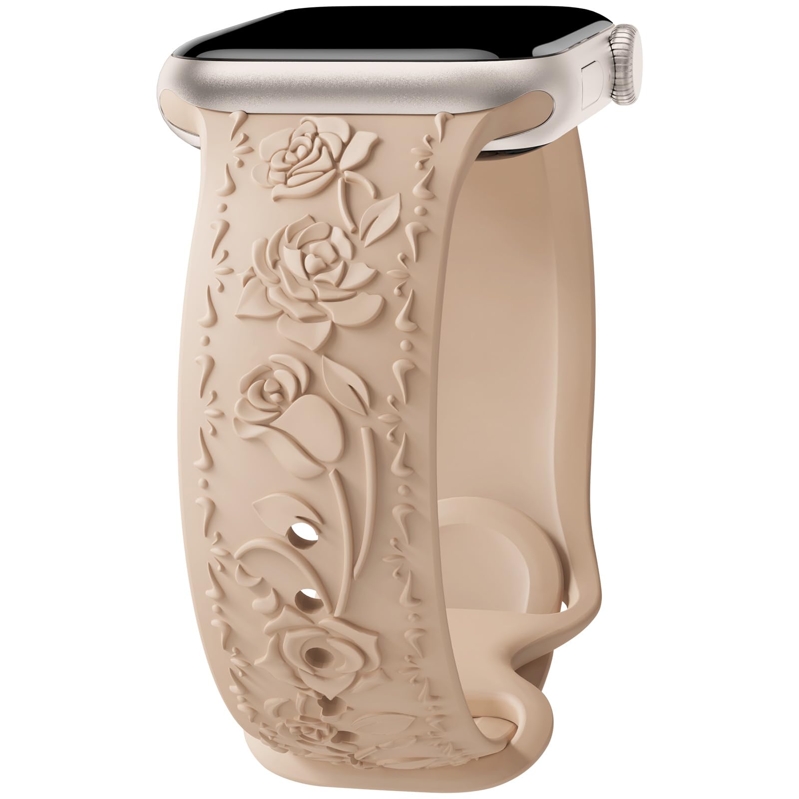 Floral Engraved Band Compatible with Apple Watch Band 40mm 41mm 38mm 42mm 44mm 45mm 46mm 49mm Women, Soft Silicone Cute Embossed Flower Strap for iWatch Band Series SE Ultra 11 10 9 8 7 6 5 4 3 2 1