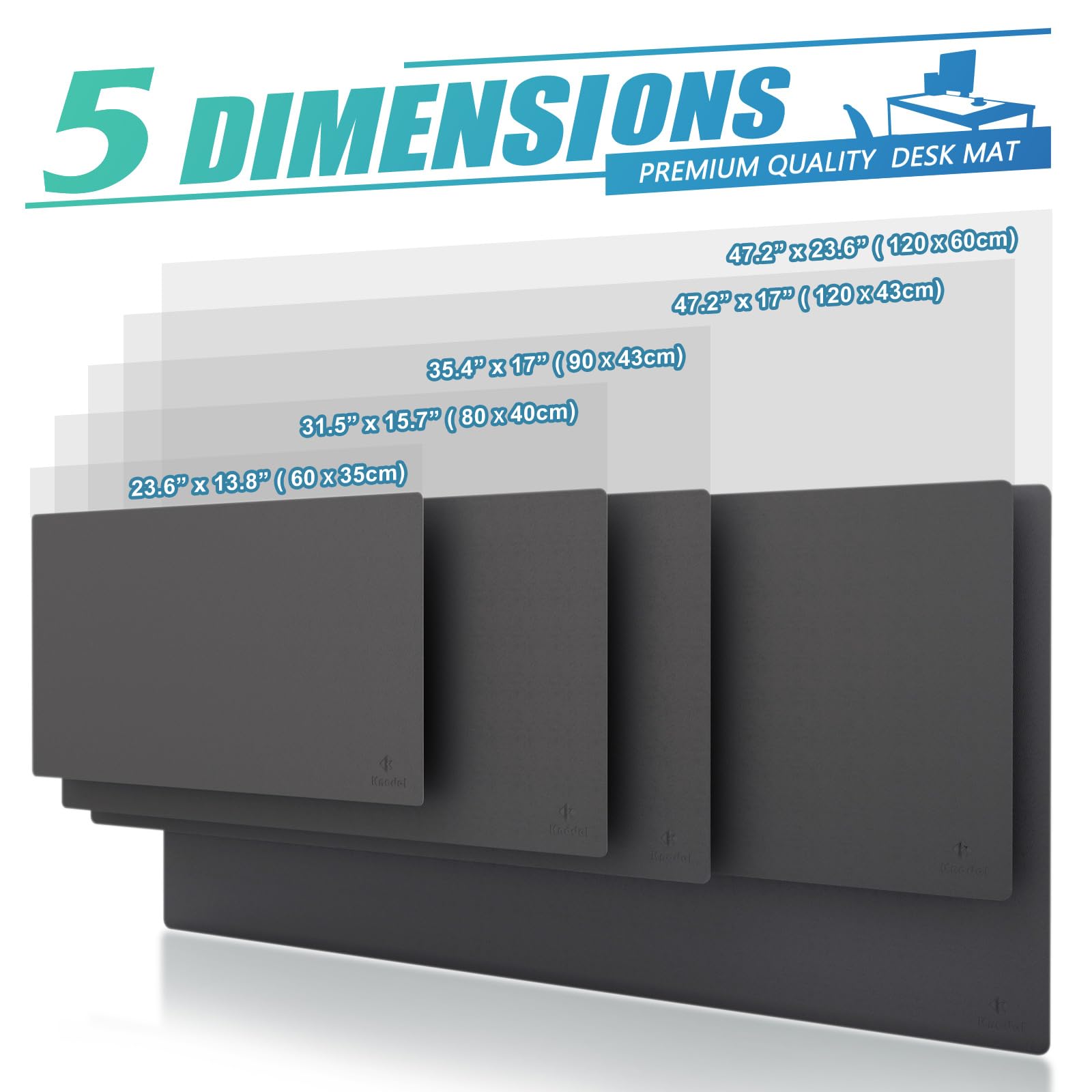 K KNODEL Small Office Leather Desk Mat, Mouse and Keyboard Pad, Computer and Laptop Mat, Desktop Protector and Cover, Writing Pad and Blotter (23.6"x13.8", Black)