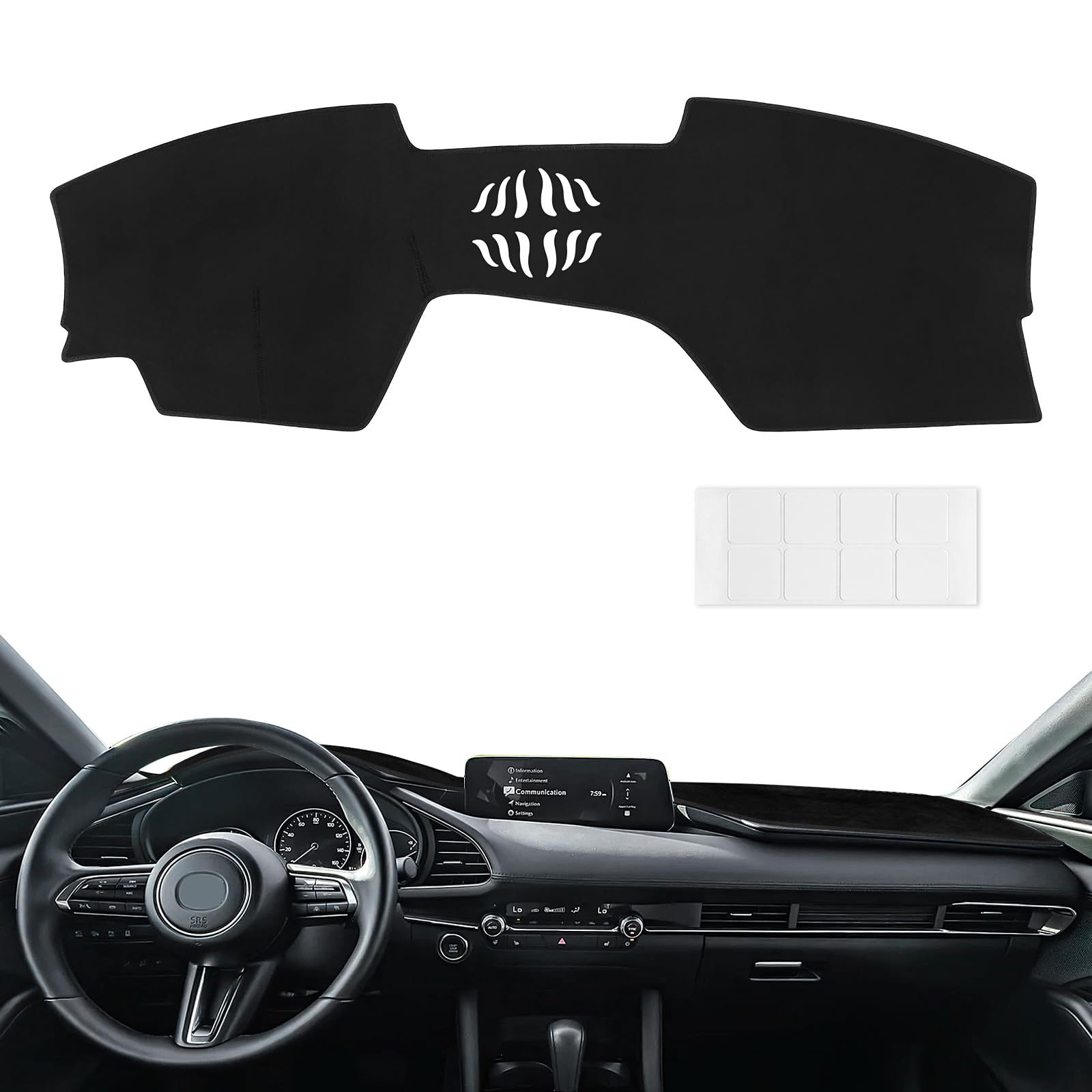 Dashboard Cover Mat Custom Fit for Mazda3 Hatchback, Sedan 2019-2024 2025 2026 (Without HUD) Dash Cover Nonslip Dash Mat Protector Sunshade No Glare Black