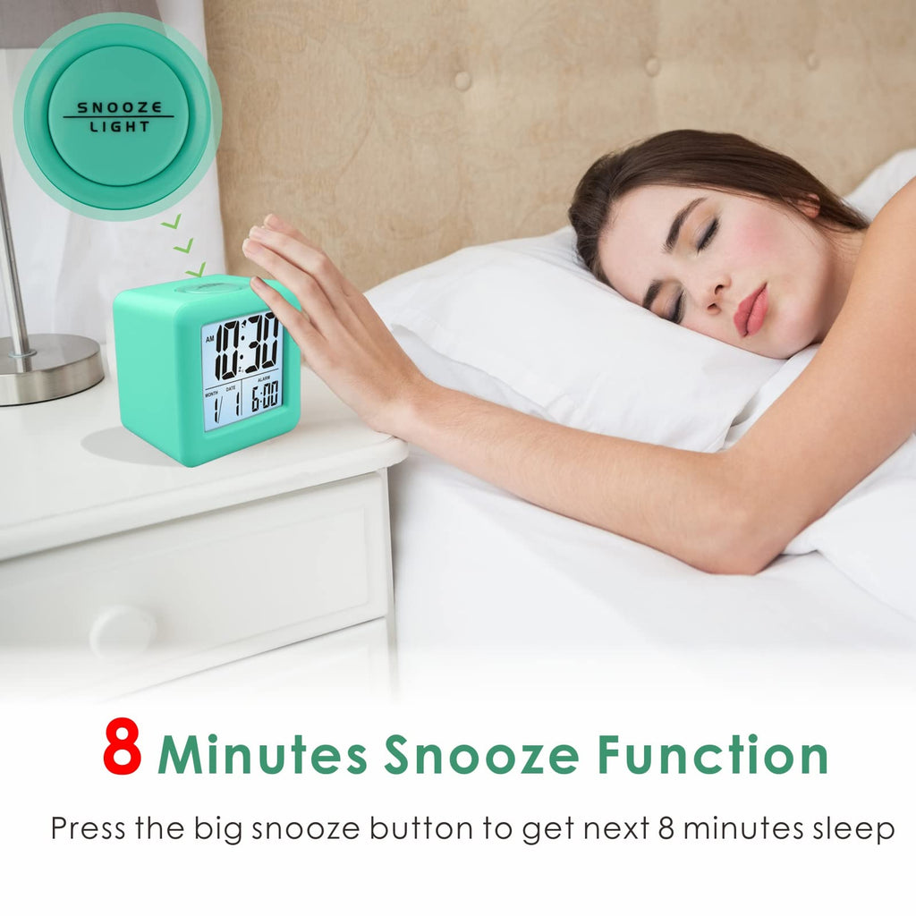 Plumeet Digital Alarm Clock Kids Clock with Snooze and White Nightlight - Easy Setting Travel Alarm Clocks Display Time, Date, Alarm - Ascending Sound - Battery Powered (Baby Blue)