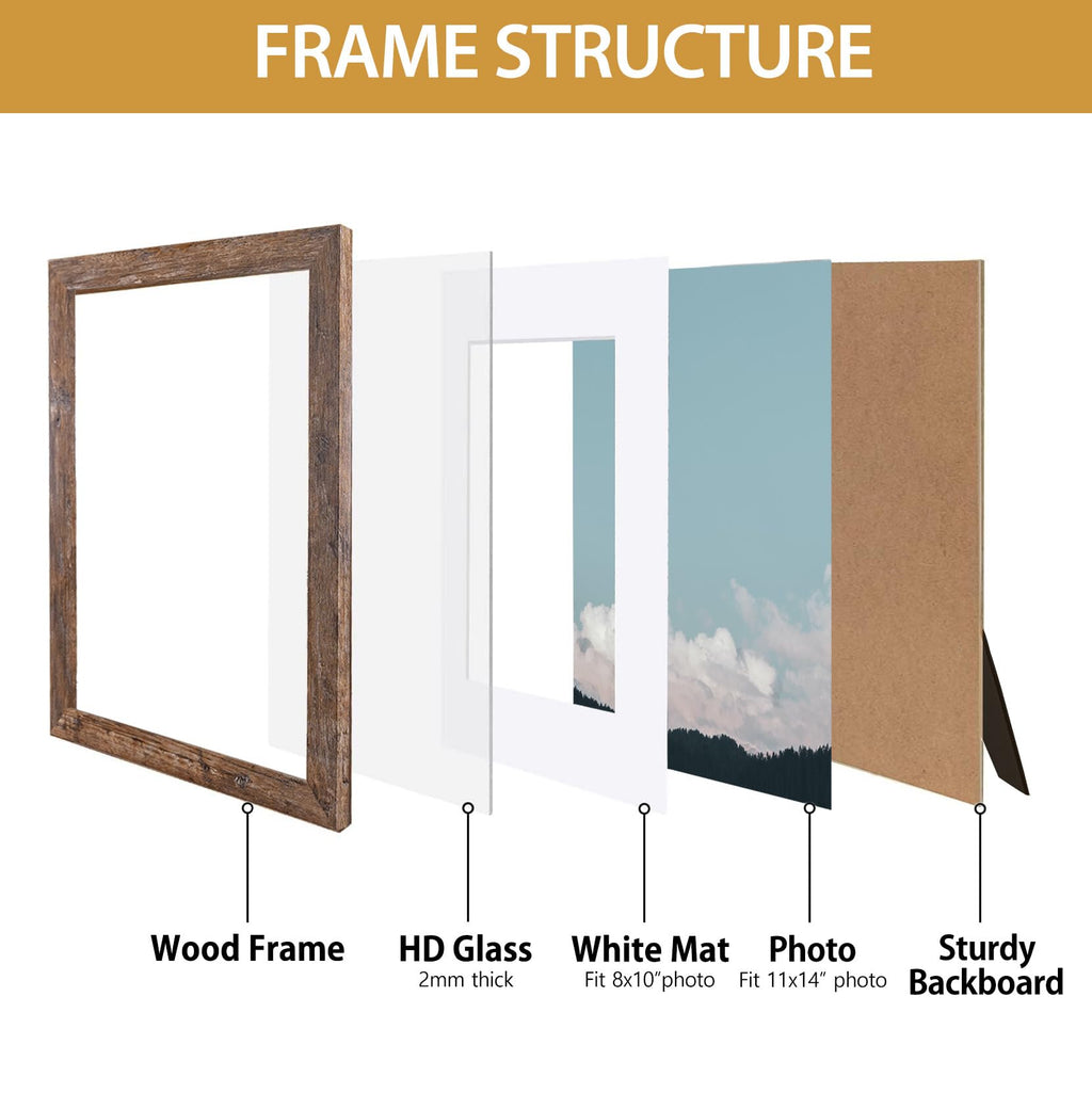 Califortree Black 11x14 Picture Frame - Display Photos 8x10 with Mat or 11x14 Without Mat - HD Glass Inside, Set of 2