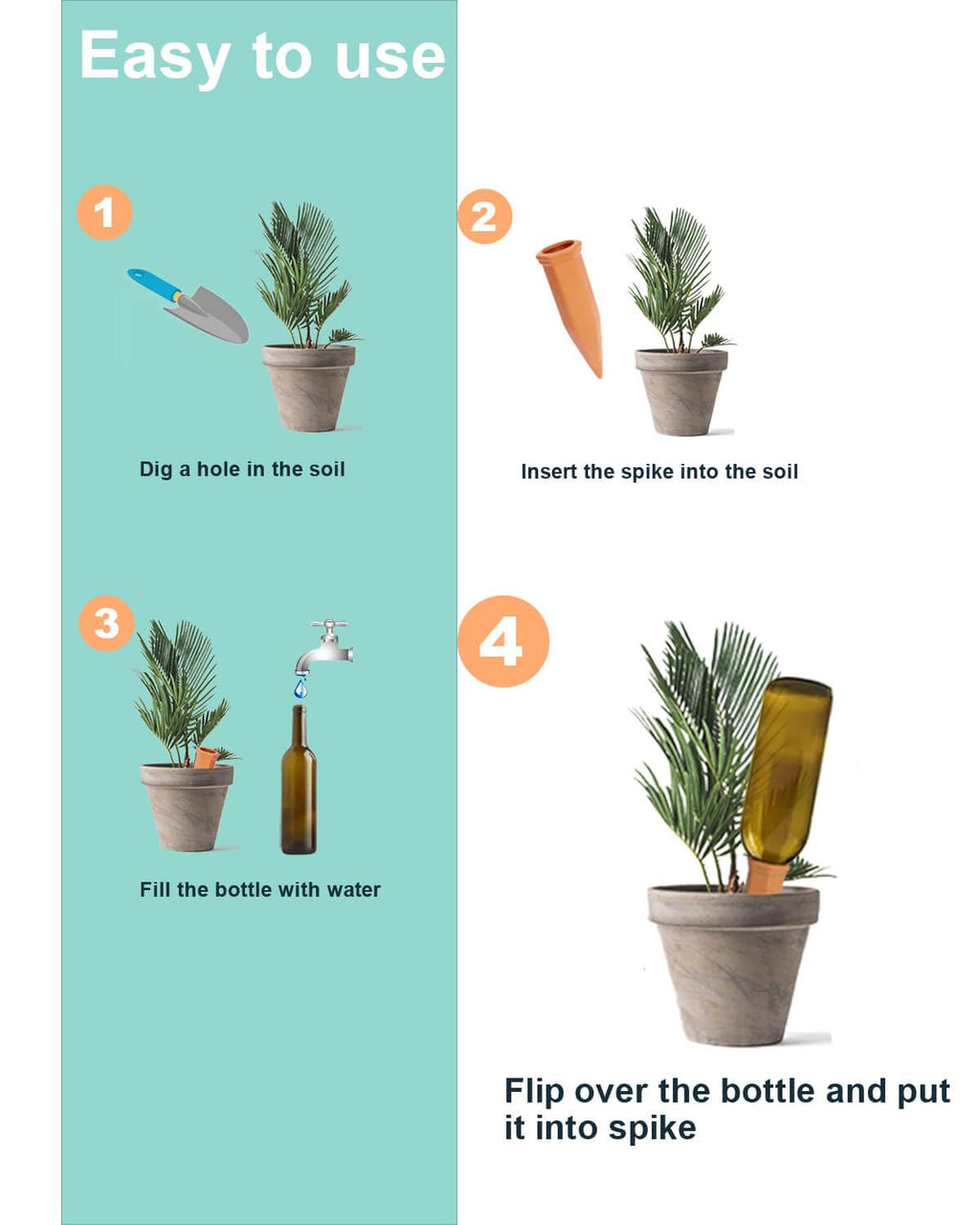 vensovo Terracotta Self Watering Spikes - 24 Pcs Potted Plant Watering Devices Vacation Self-Watering Stakes for Outdoor, Indoor Plants, Wine Bottle