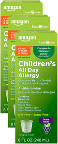 Amazon Basic Care Children’s 24 Hour Allergy Relief, Cetirizine Hydrochloride Oral Solution 1 mg/mL, Grape Flavor, Dye Free, 8 fl oz (Pack of 3)