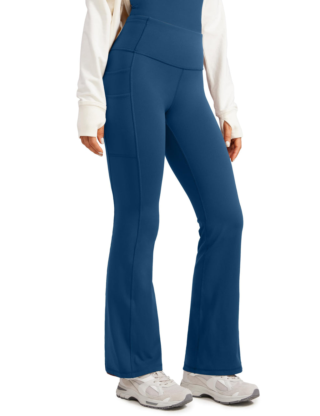 Womens High Waisted Medical Flare Scrub Pants 31" - 7 Pockets Wide Leg Bootcut Yoga Scrub Leggings Work Pants