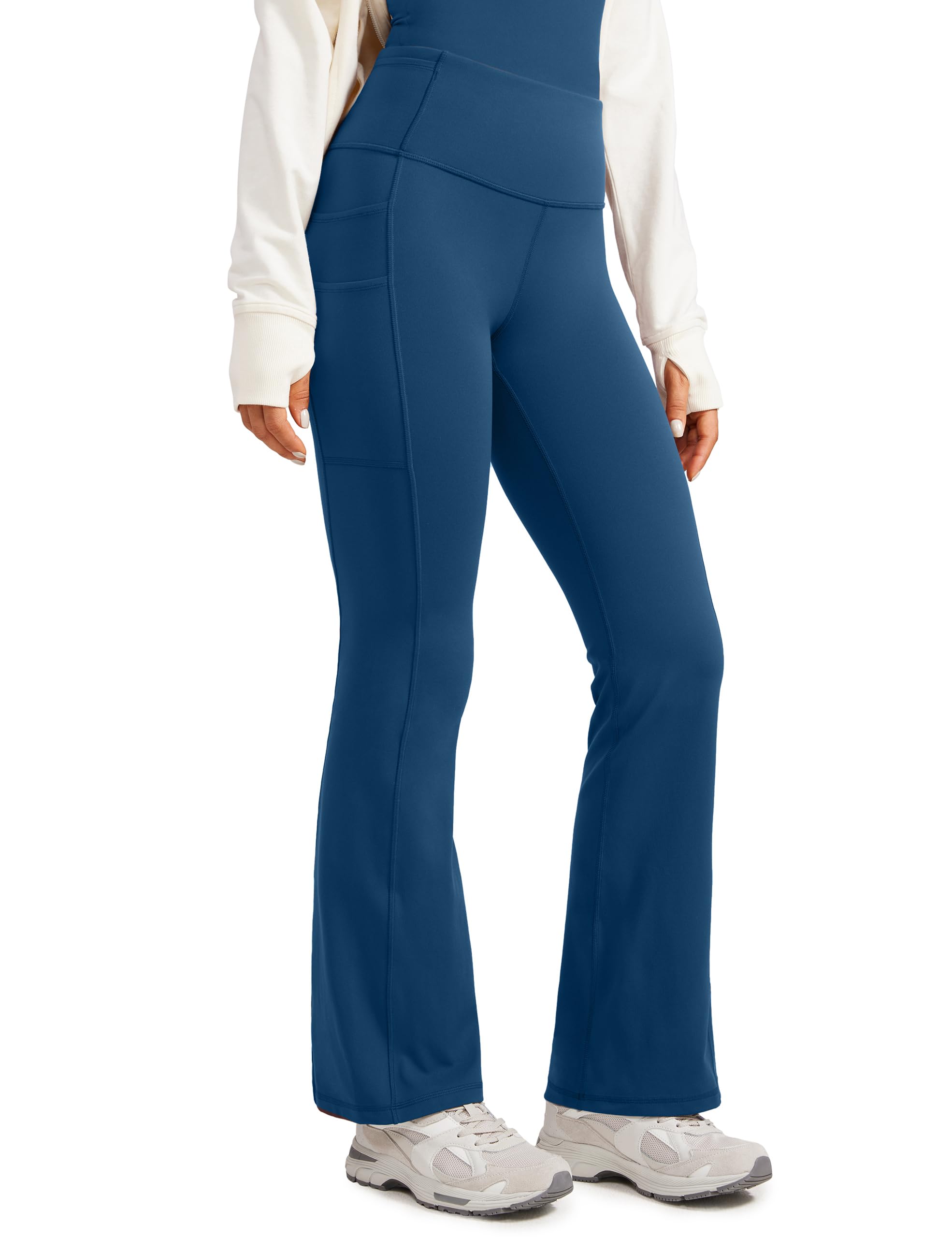 Womens High Waisted Medical Flare Scrub Pants 31" - 7 Pockets Wide Leg Bootcut Yoga Scrub Leggings Work Pants
