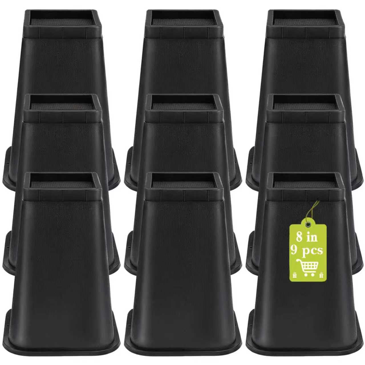 12 Pack Furniture Risers 1 Inch, Adjustable Bed Risers Heavy Duty for Table Desk Couch Chair Sofa Cabinet Bed Frame Dorm, Square Stackable Table Leg Risers Lift Height 1", 2" or 3", Black
