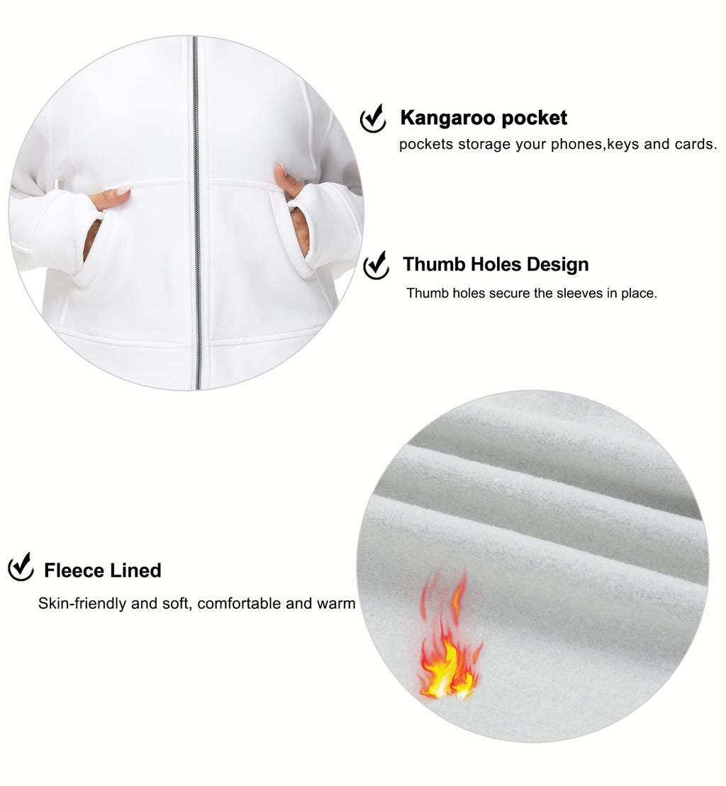 THE GYM PEOPLE Women's Full-Zip Up Hoodies Jacket Fleece Workout Crop Tops Sweatshirts with Pockets Thumb Hole