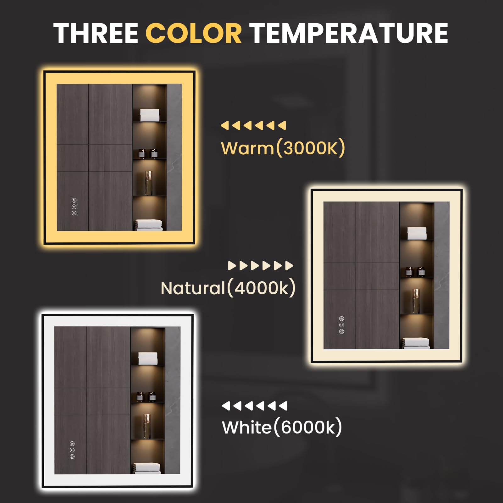 LOAAO 20"X28" LED Bathroom Mirror Black Framed | Anti-Fog, Dimmable, Memory Function, Tempered Glass, Lighted Vanity Mirror for Wall
