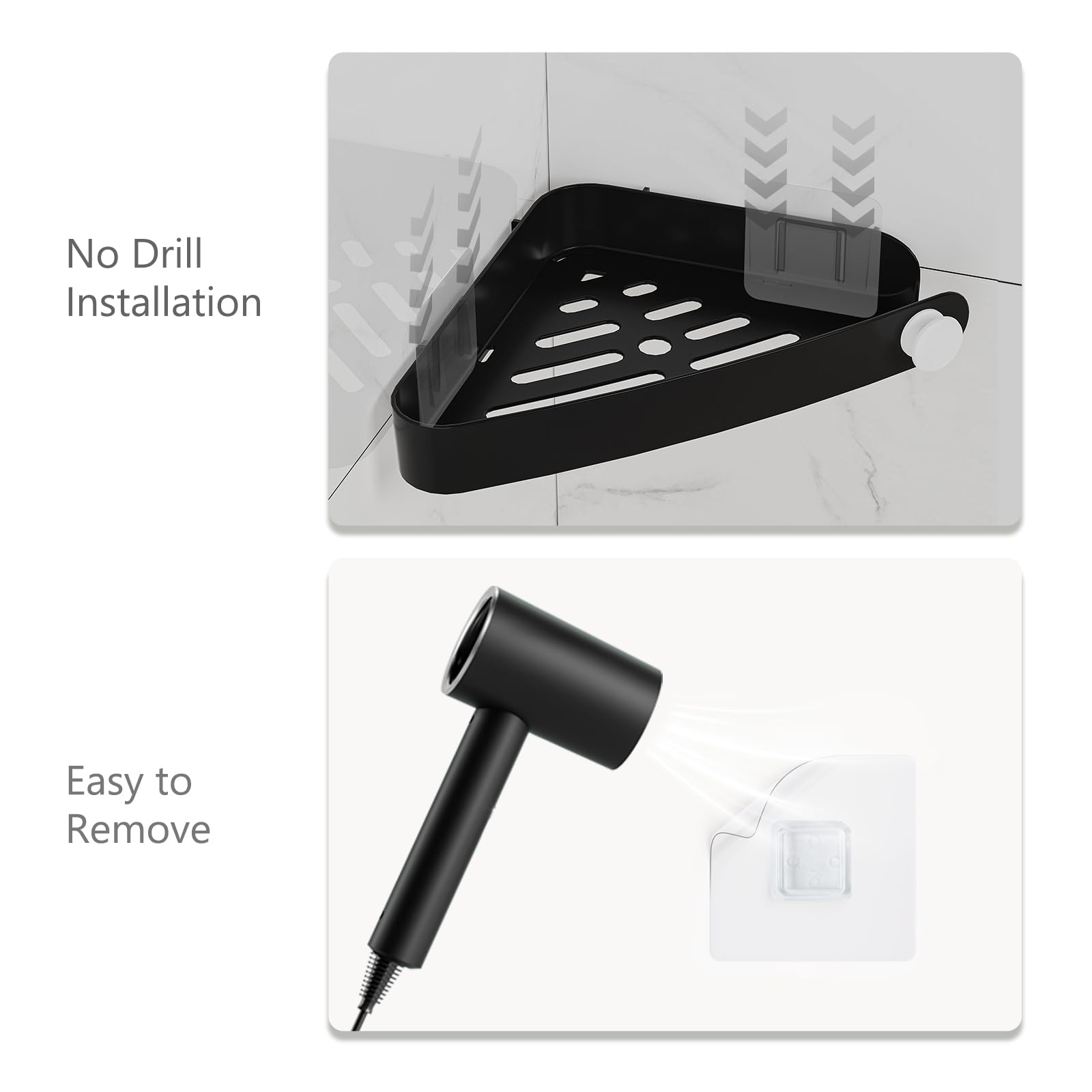 Sotfamily Plastic Shower Caddy Corner (for 90° Only), 2 Pack Adhesive Corner Shower Shelves for Bathroom Organizers and Storage, Black
