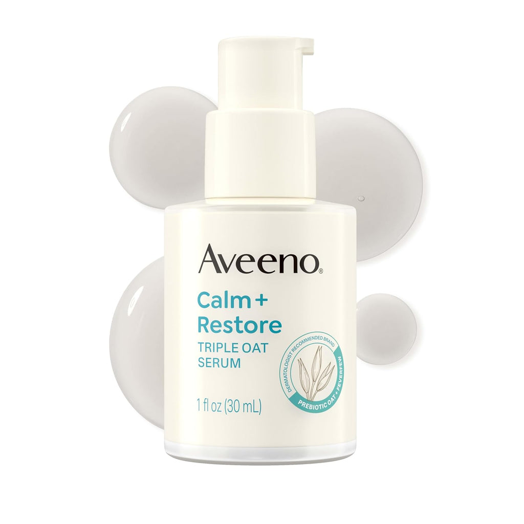 Aveeno Calm + Restore Triple Oat Hydrating Face Serum for Sensitive Skin, Gentle Lightweight Hydrating Serum for Face Instantly Smooths Skin, Non-Comedogenic, Hypoallergenic, Fragrance-Free