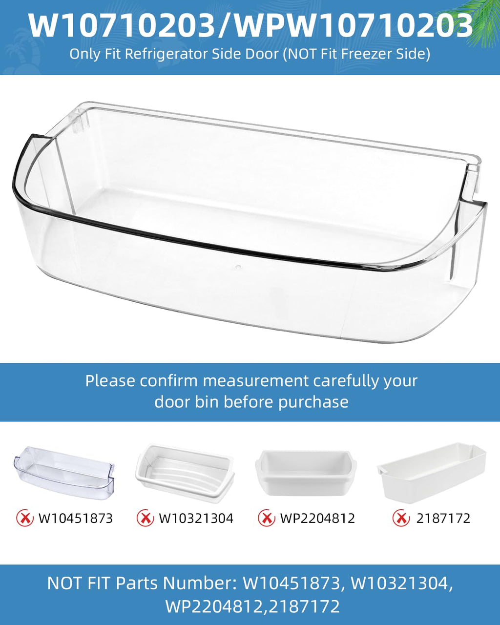 W10710203/WPW10710203 Refrigerator Door Bin by AMI PARTS Fit for whirl-pool ken-more Refrigerators Right Side Bin Replaces W10710203 W10451871 AP6023888
