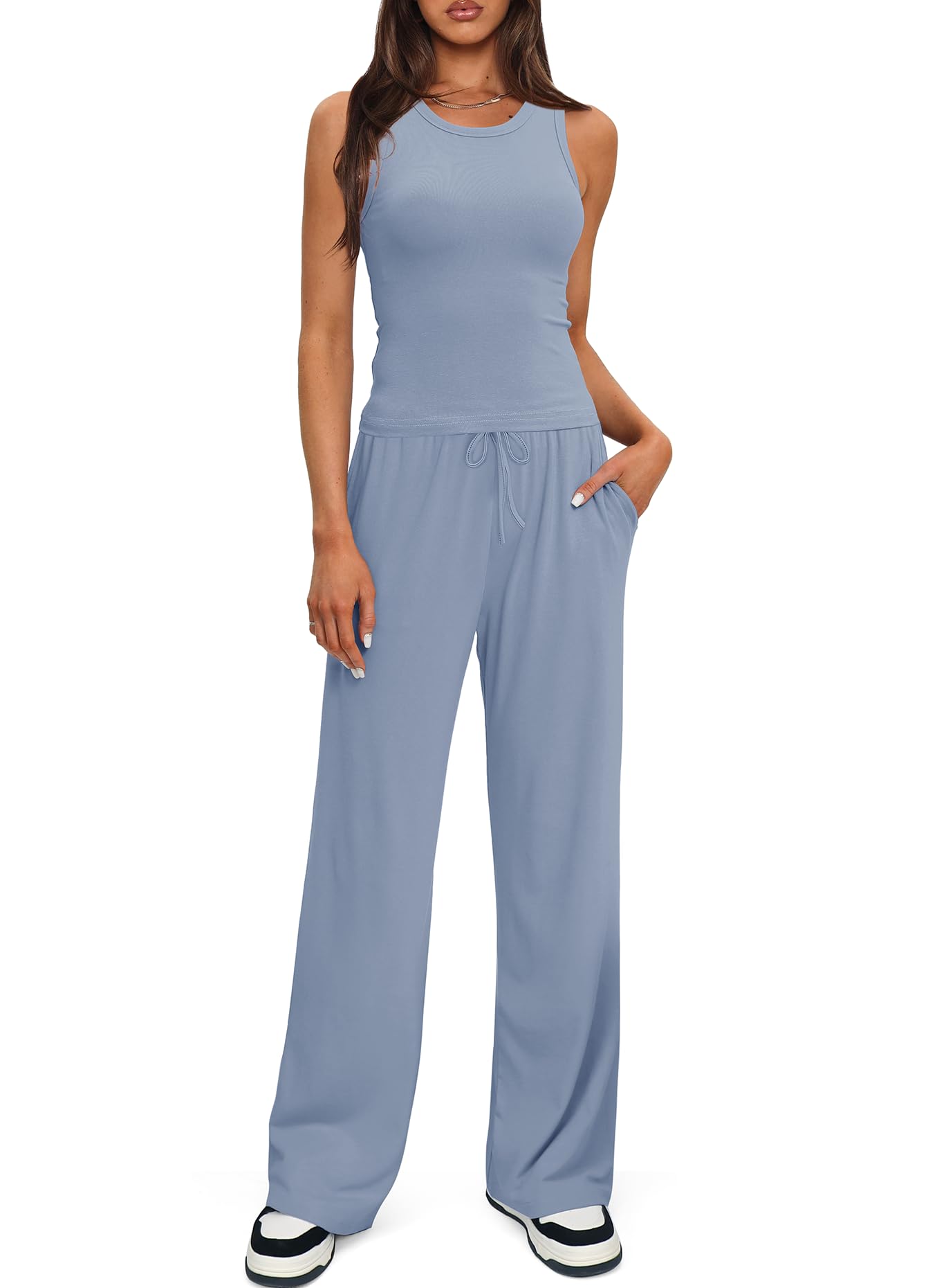 Darong Women's 2 Piece Summer Outfits Sleeveless Matching Lounge Sets