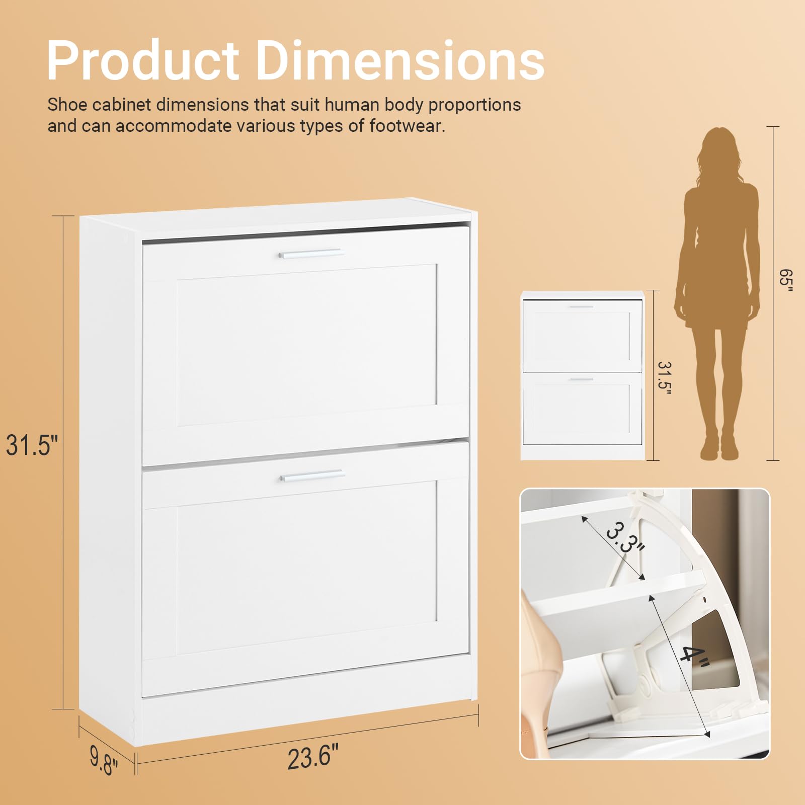 Haotian Shoe Cabinet Storage for Entryway, Narrow Shoe Cabinet with Two Flip Drawers to Save Space, Shoe Rack Cabinet for Front Door Entrance Hallway (Black)