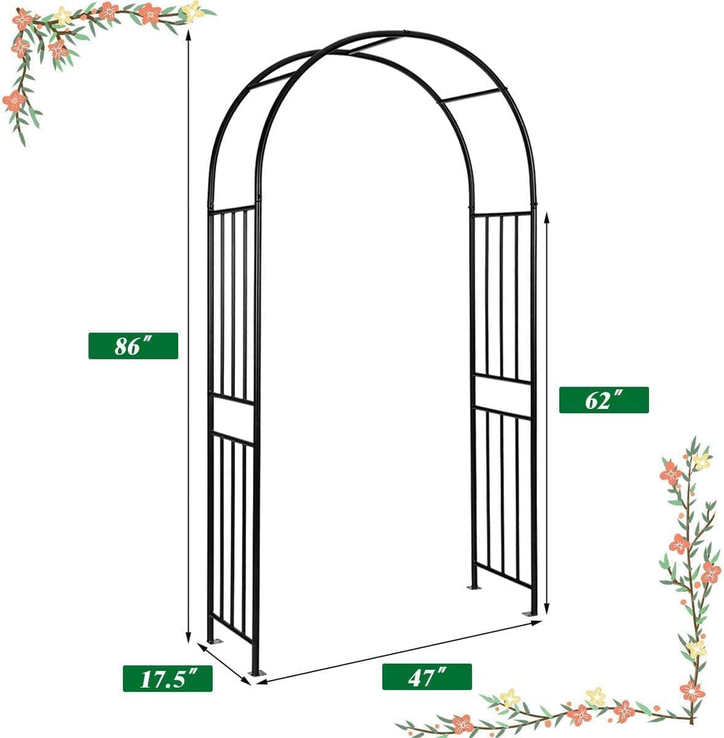 LDAILY Moccha Garden Arch Arbor Trellis, 7.2Ft Outdoor Steel Arbor with Stakes, Metal Archway for Climbing Plants, Wide Sturdy Garden Arch for Lawn, Party, Ceremony Wedding Decoration, Black (1 Piece)