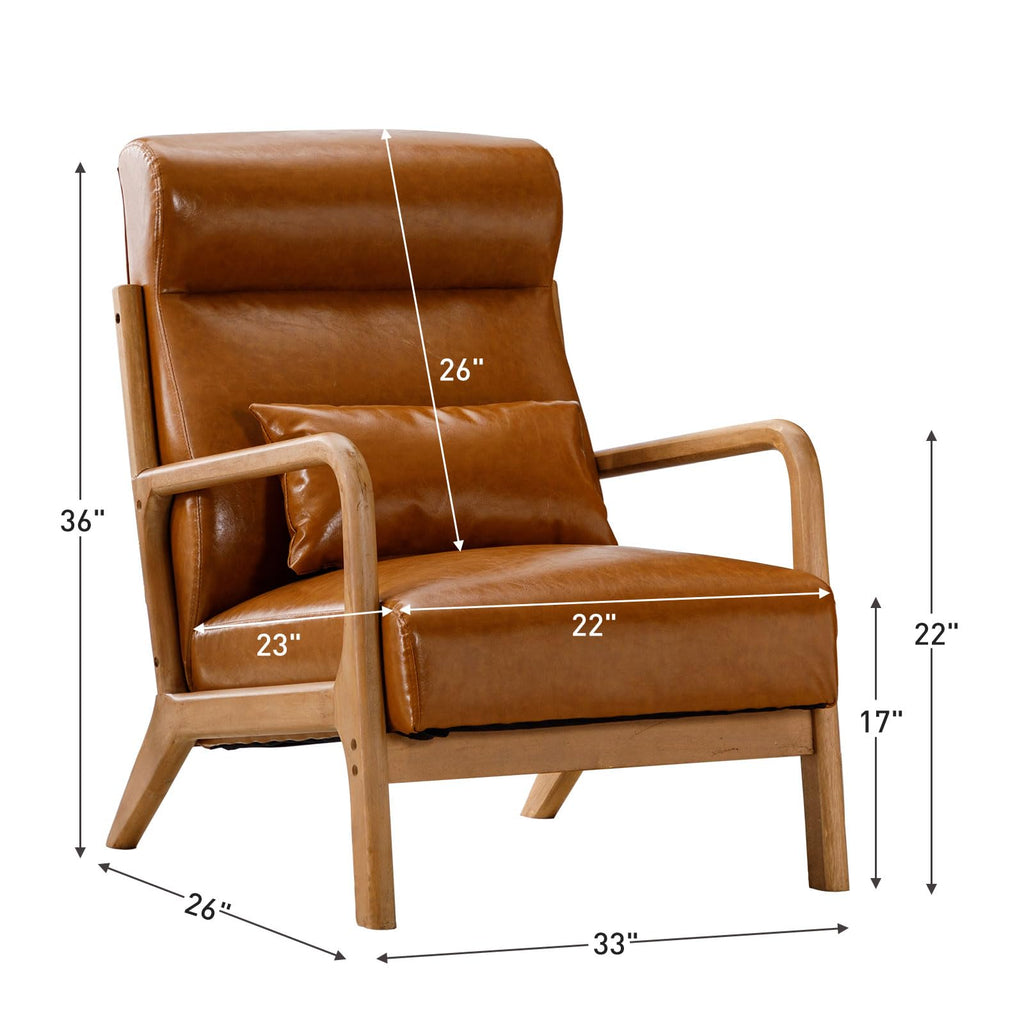 ANJ Mid Century Modern Accent Chair, Comfy Fabric Living Room Chairs with Solid Wood Frame, Lounge Reading Armchair, Easy Assembly, Beige