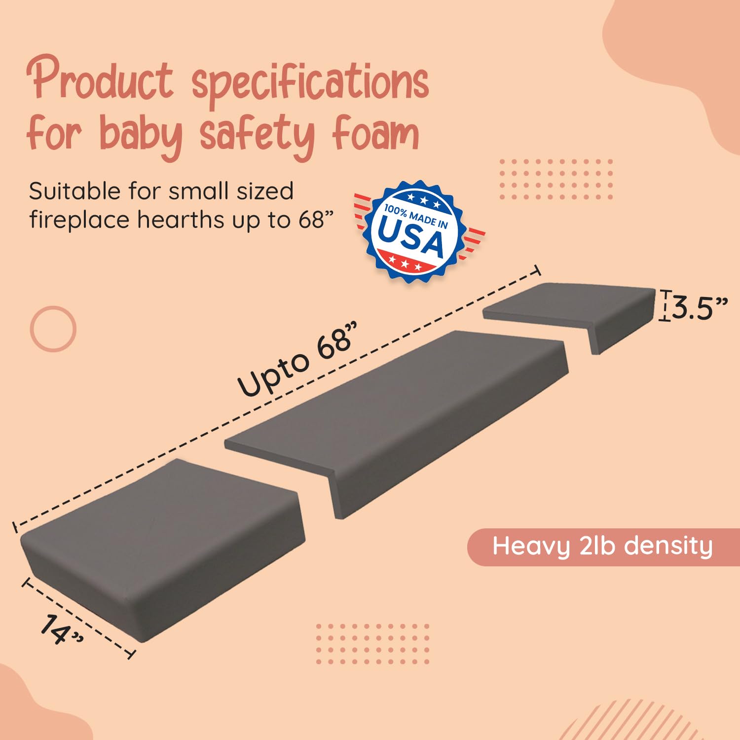 Soft Seat Edge Cushion Fireplace Hearth Guard Bumper Pad Child Proof Padding (Small, Brown-fits Width from-0"-68")