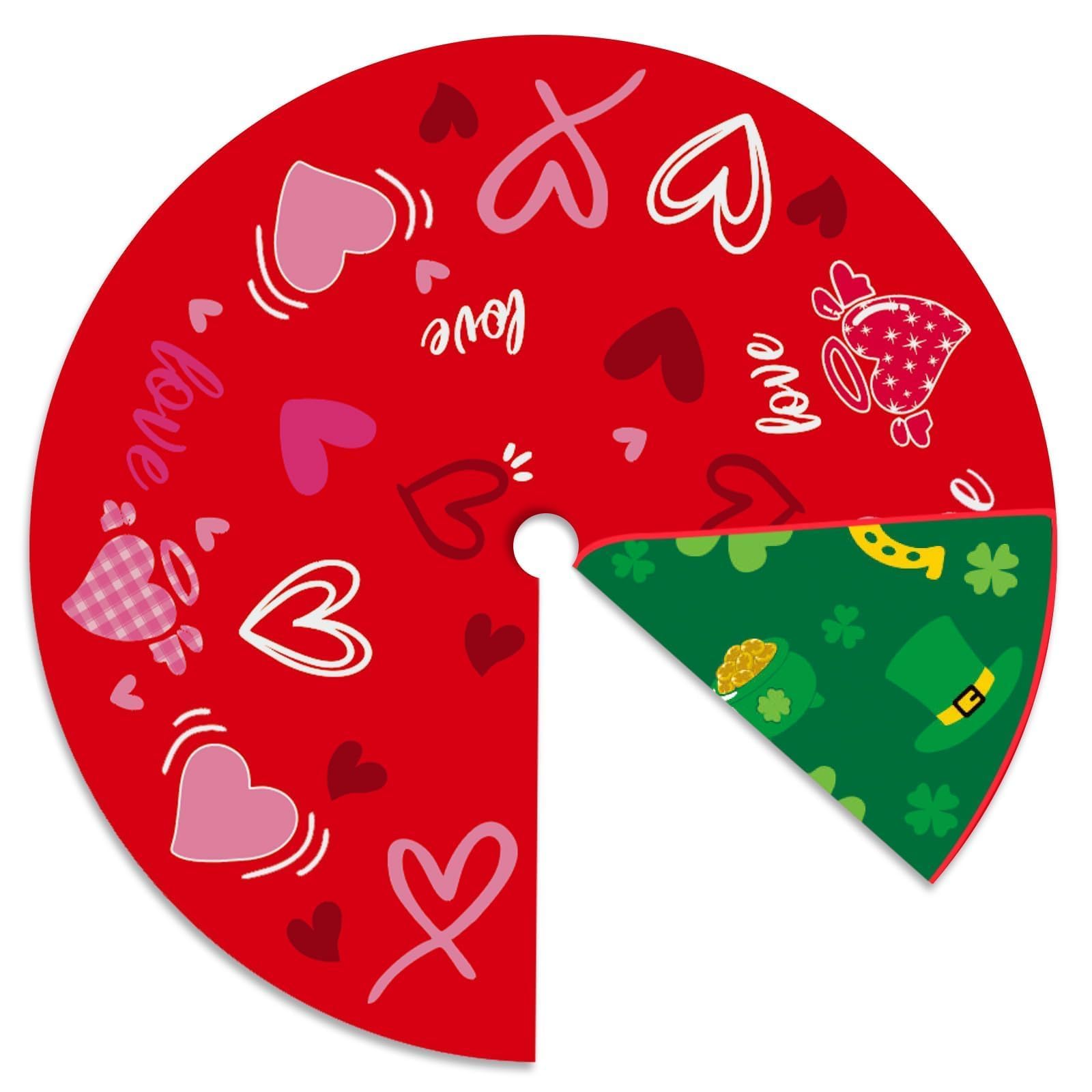 YEAHOME Valentines Day Decorations for Tree Skirt, 36" Love Heart Pattern Tree Skirts for Valentines Day Decor, Double-Sided St Patricks Day Clover Tree Skirt for Holiday Party Decorations