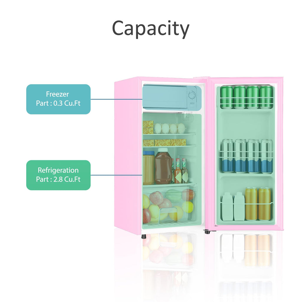HAILANG 3.1 Cu.Ft Mini Fridge with Freezer, Single Door Mini Refrigerator, 5 Settings Temperature Adjustable, Compact Refrigerator for Apartment,Dorm, Office, Bedroom