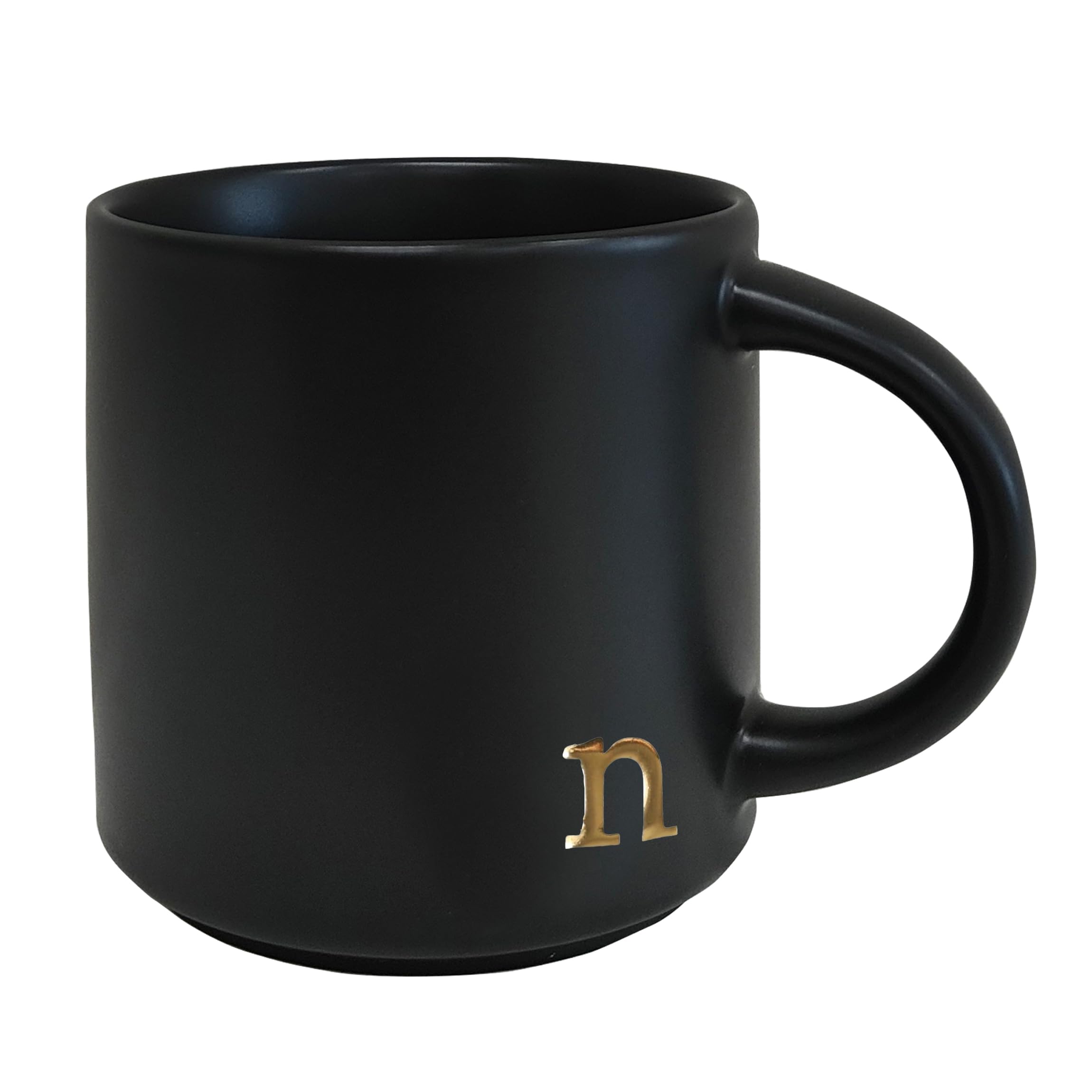 COLLECTIVE HOME - Black Monogram Ceramic Mugs, 15 oz Golden Initial Coffee Cups, Elegant Alphabet Tea Mugs, Personalized Halloween Mug with Gift Box, Perfect for Office and Home Décor (a)