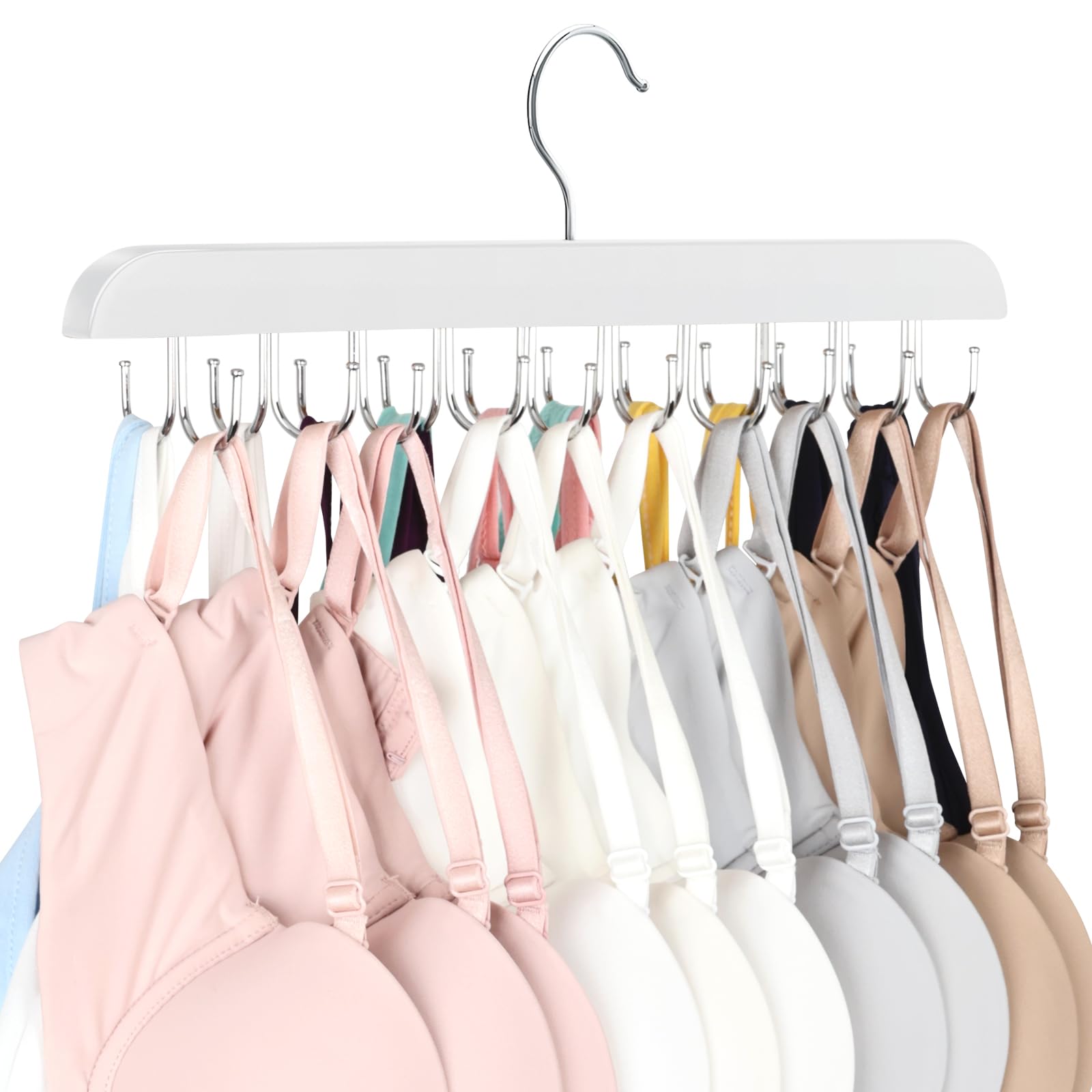 Bra Hanger for Closet, Tank Top Organizer 20 Hooks Capacity Foldable Wood Space Saving Hanger Closet Organizers and Storage for Dorm & Apartment for Tank Top, Hats, Scarf etc.