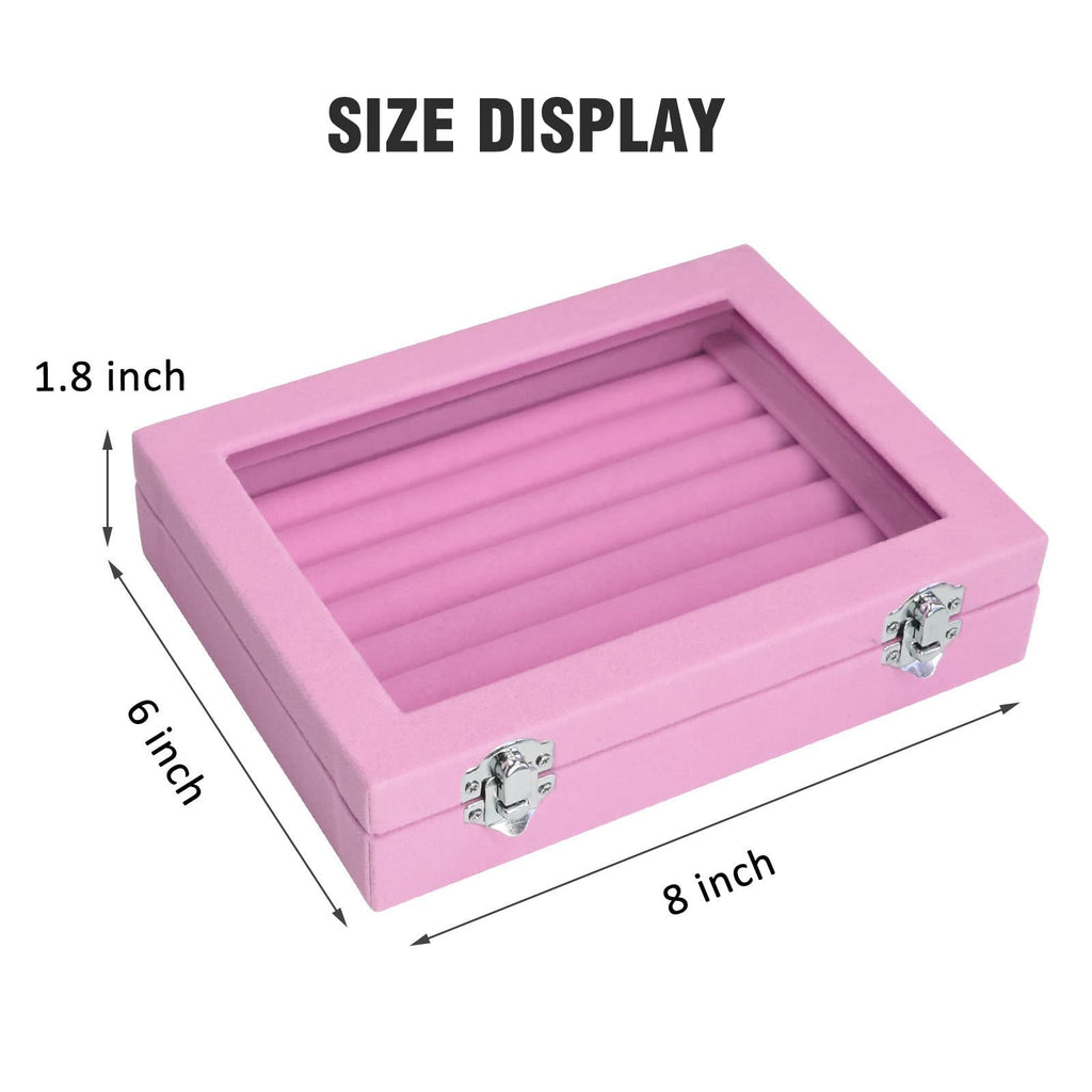 Vicoter Rings Organizer Tray 7 Slots Velvet Jewelry Earring Storage Box with Transparent lid Jewelry Display Case for Girls Wife Mom Women (Beige)