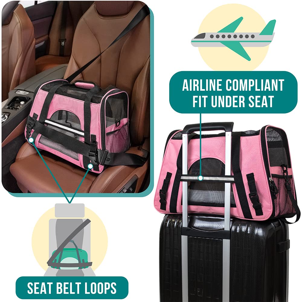 PetAmi Airline Approved Pet Carrier for Cats & Small Dogs, Soft Sided TSA Travel Carrier Bag with Sherpa Bed, Breathable Mesh Ventilation, Collapsible Bowl, Fits Under Seat, Up to 18 lbs, Small Black