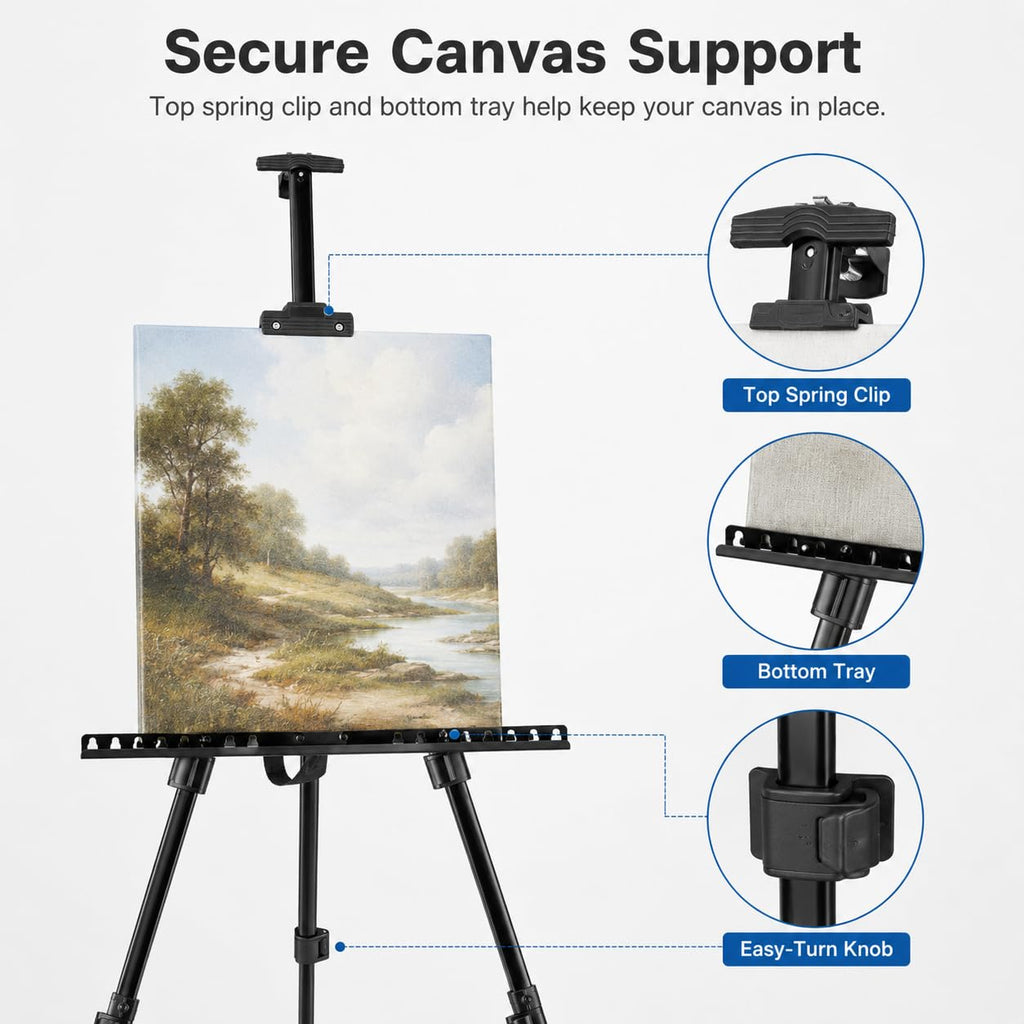 RRFTOK Easel Stand for Sign and Painting: Art Portable Adjustable Metal Tripod Easels for Display Height from 17 to 66 Inch -Canvas Stand for Table-Top/Floor Paint - Gifts for Teens Art Supplies